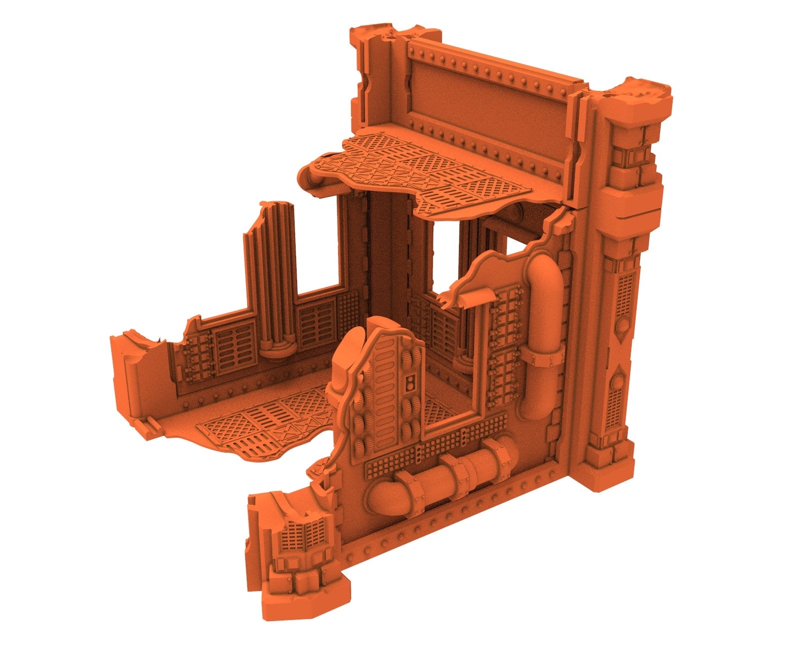 Industrial Ruined building printed in PLA and resin usable for warmachine, Damocles, One Page Rule, Firefight, infinity, scifi wargame...