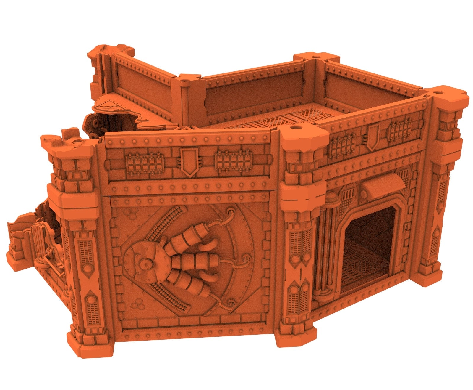 Industrial Ruined building printed in PLA and resin usable for warmachine, Damocles, One Page Rule, Firefight, infinity, scifi wargame...