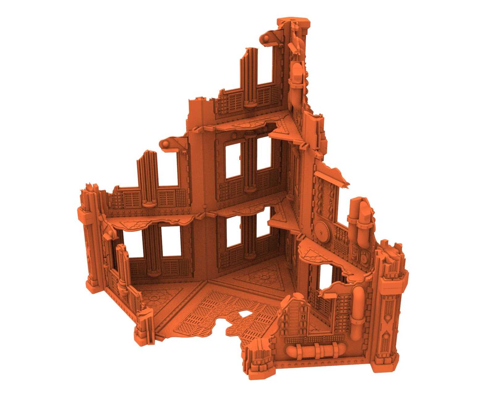 Industrial Ruined building printed in PLA and resin usable for warmachine, Damocles, One Page Rule, Firefight, infinity, scifi wargame...