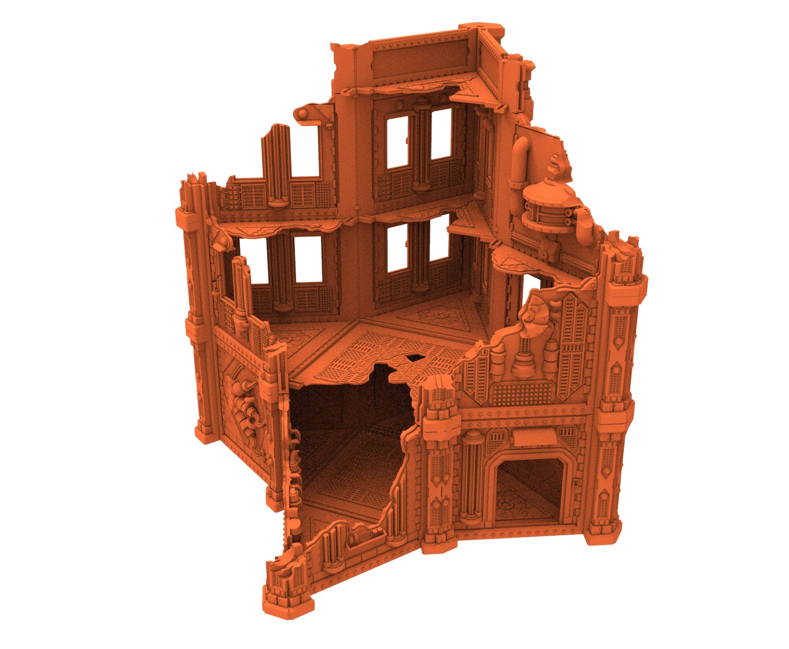 Industrial Ruined building printed in PLA and resin usable for warmachine, Damocles, One Page Rule, Firefight, infinity, scifi wargame...