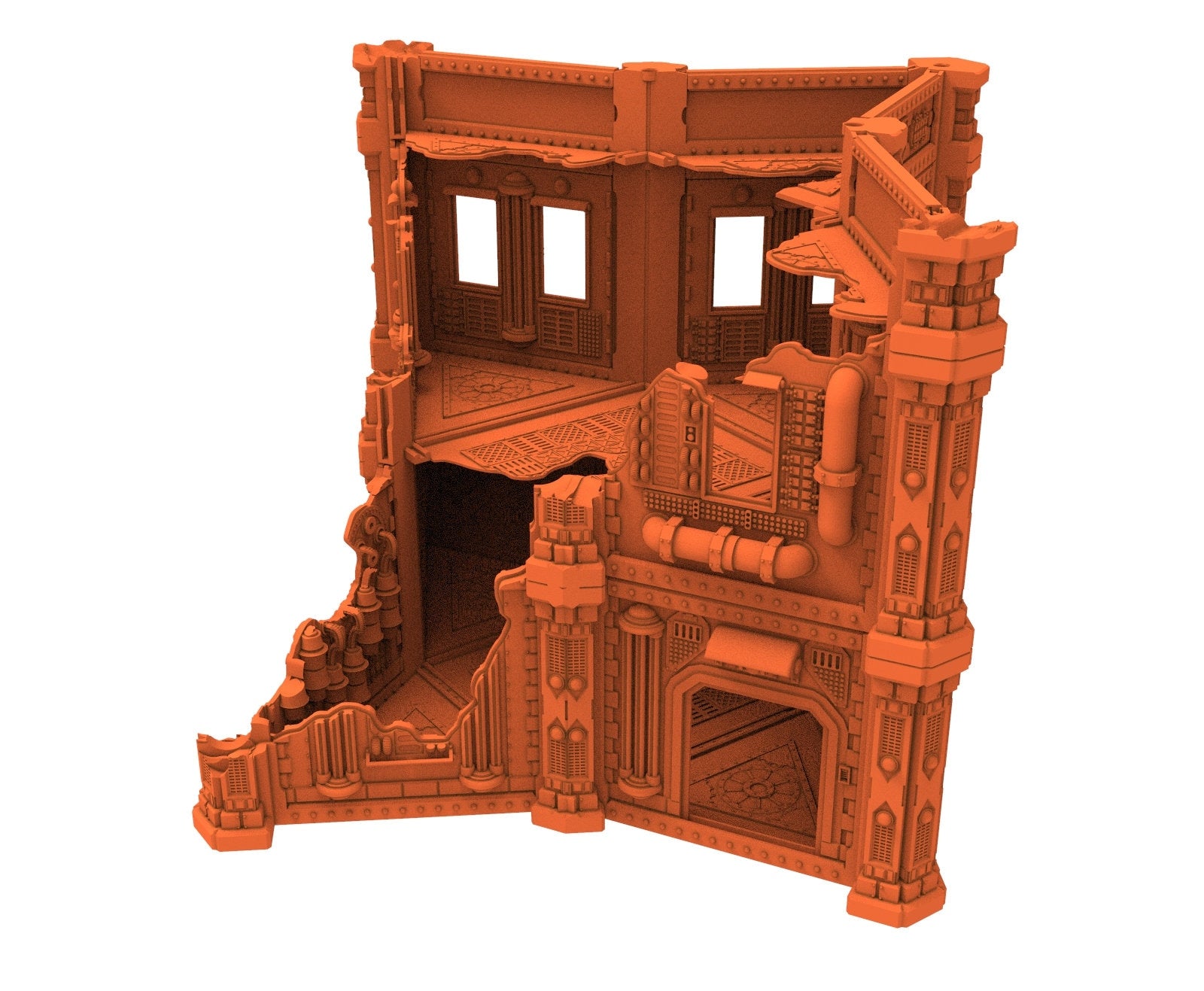 Industrial Ruined building printed in PLA and resin usable for warmachine, Damocles, One Page Rule, Firefight, infinity, scifi wargame...