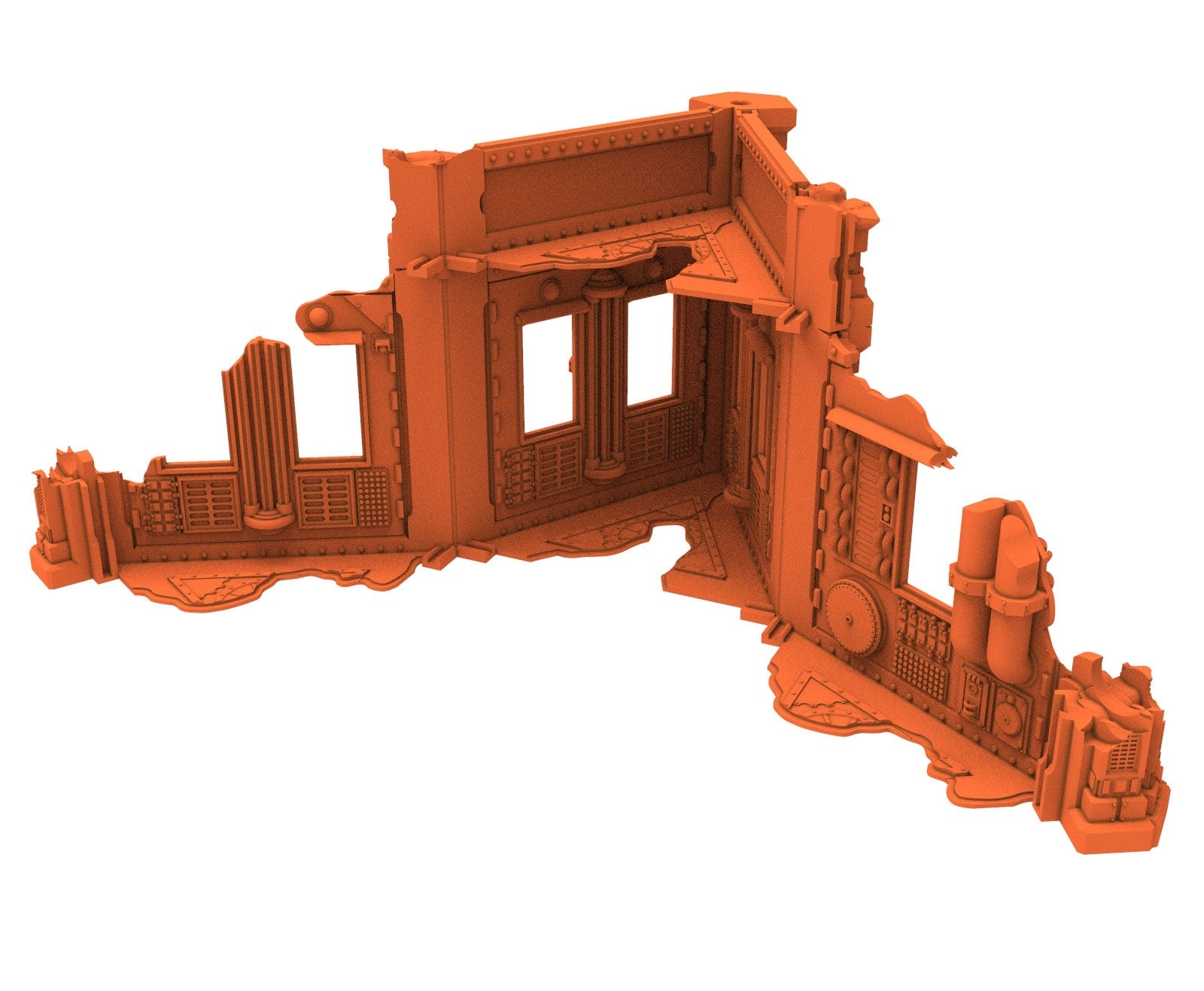 Industrial Ruined building printed in PLA and resin usable for warmachine, Damocles, One Page Rule, Firefight, infinity, scifi wargame...