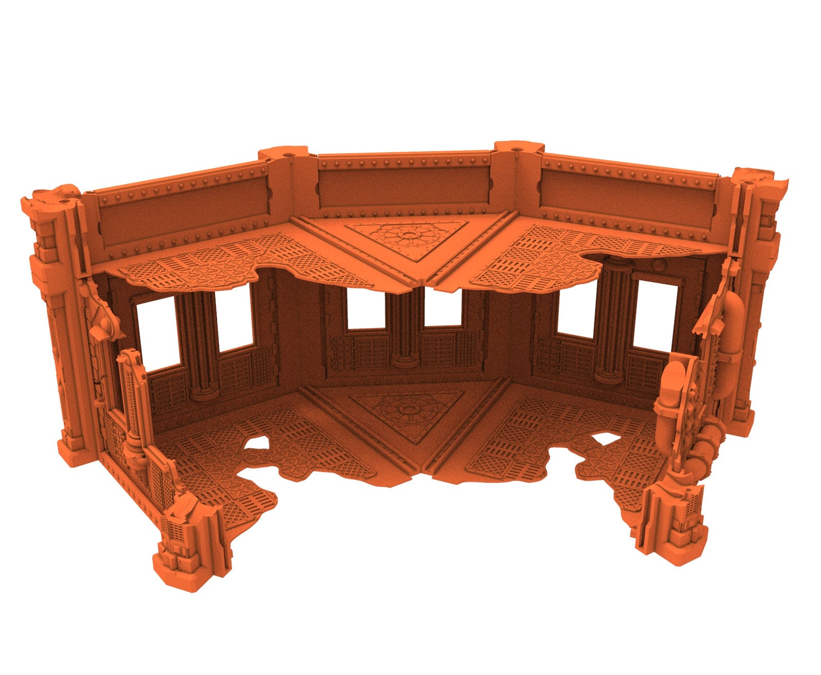 Industrial Ruined building printed in PLA and resin usable for warmachine, Damocles, One Page Rule, Firefight, infinity, scifi wargame...