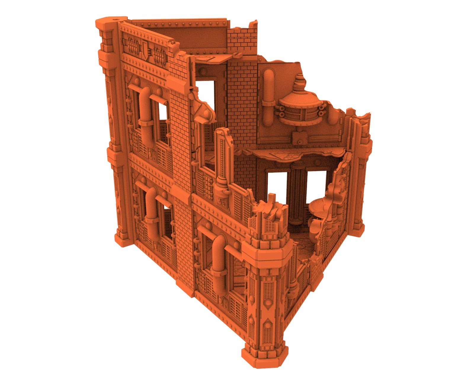 Industrial Ruined building printed in PLA and resin usable for warmachine, Damocles, One Page Rule, Firefight, infinity, scifi wargame...