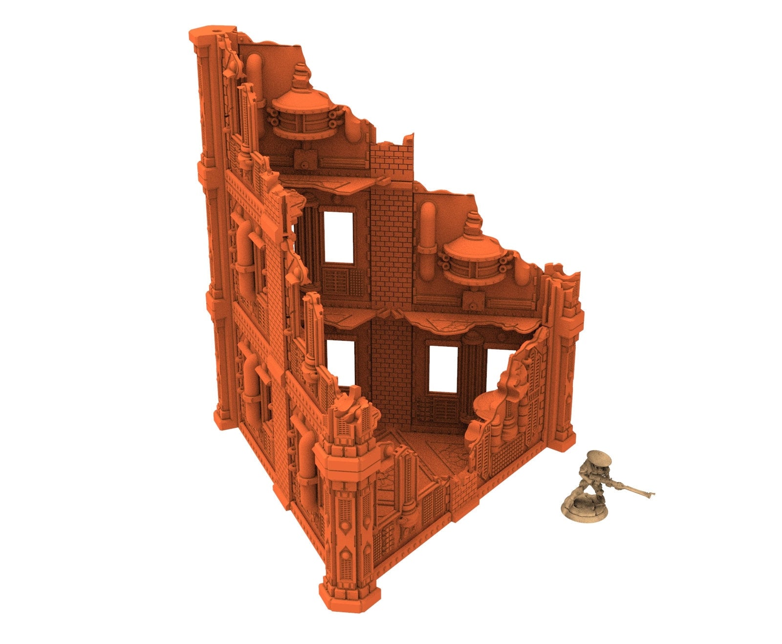 Industrial Ruined building printed in PLA and resin usable for warmachine, Damocles, One Page Rule, Firefight, infinity, scifi wargame...