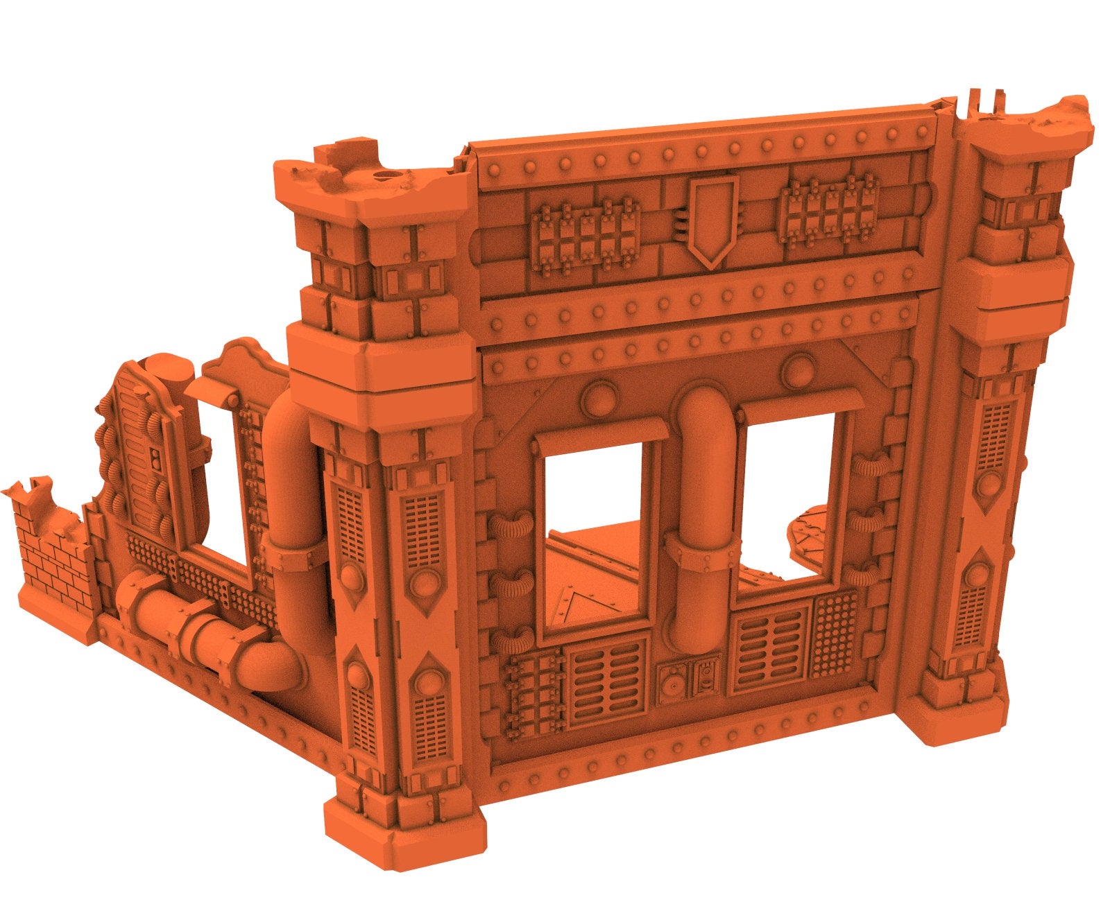 Industrial Ruined building printed in PLA and resin usable for warmachine, Damocles, One Page Rule, Firefight, infinity, scifi wargame...