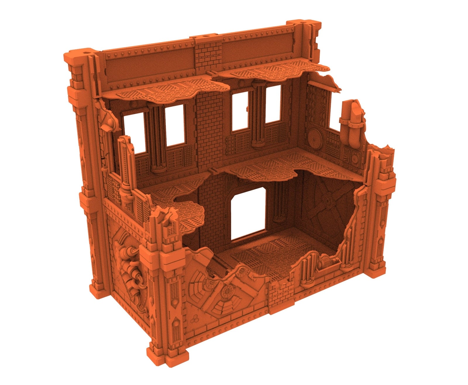 Industrial Ruined building printed in PLA and resin usable for warmachine, Damocles, One Page Rule, Firefight, infinity, scifi wargame...