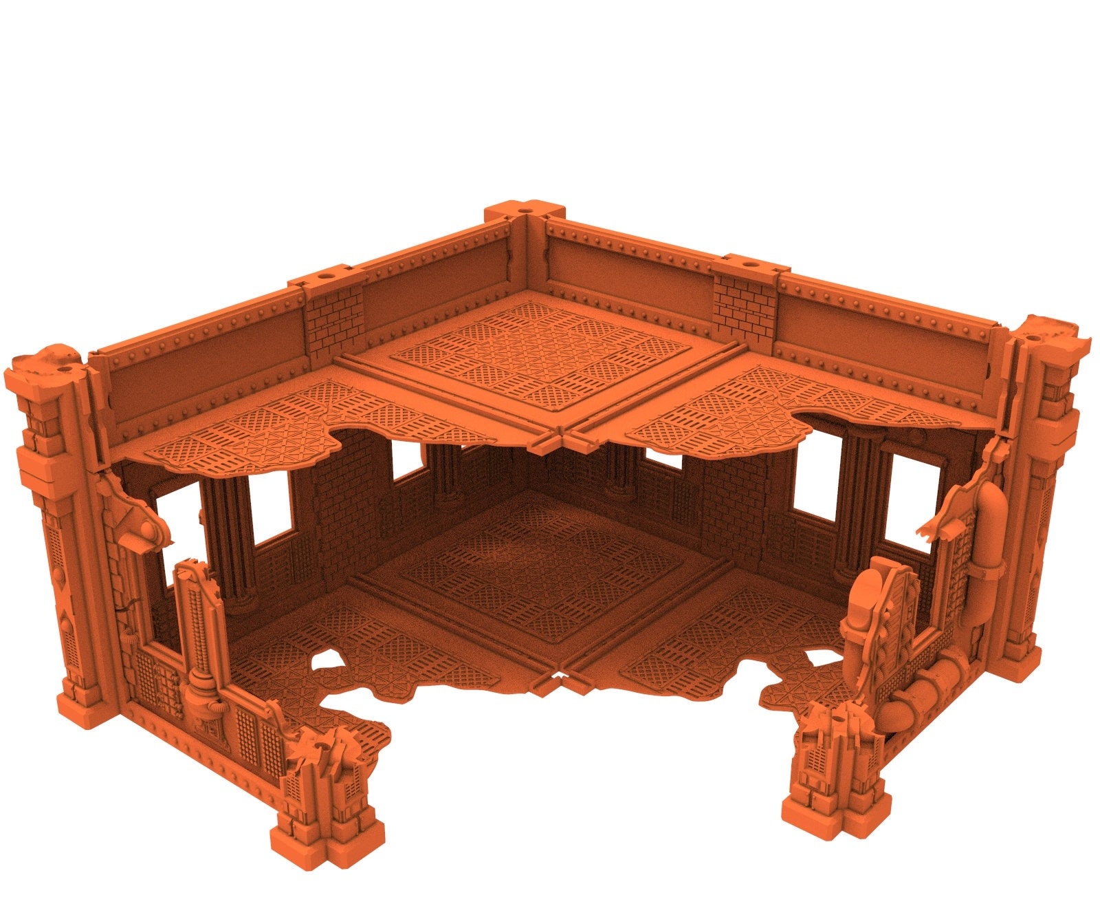 Industrial Ruined building printed in PLA and resin usable for warmachine, Damocles, One Page Rule, Firefight, infinity, scifi wargame...