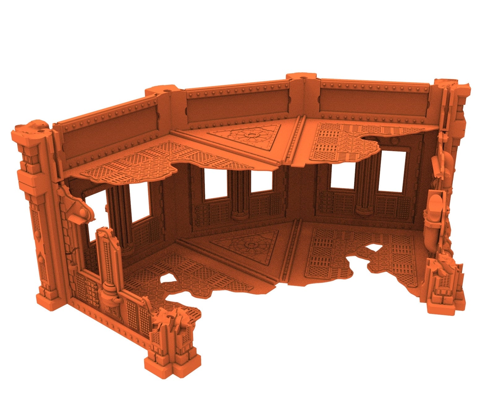 Industrial Ruined building printed in PLA and resin usable for warmachine, Damocles, One Page Rule, Firefight, infinity, scifi wargame...
