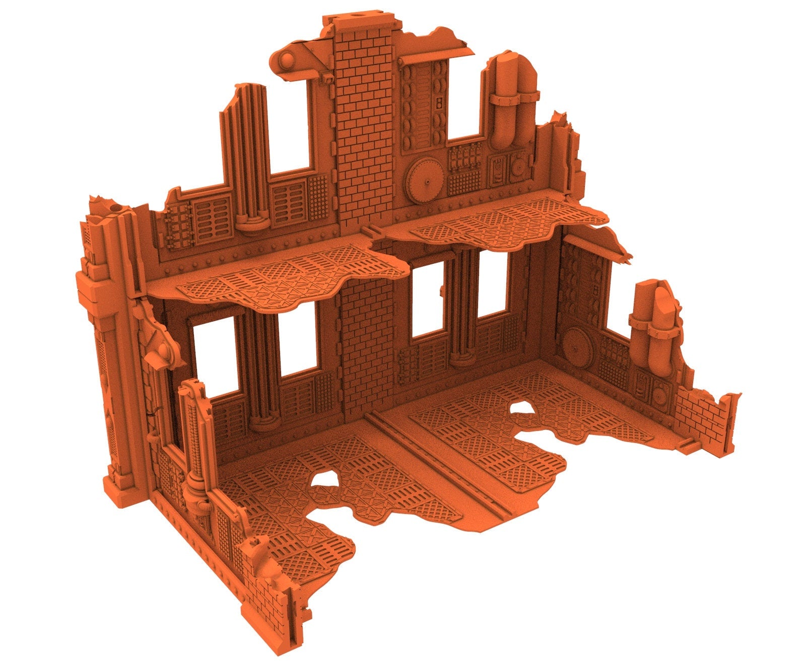 Industrial Ruined building printed in PLA and resin usable for warmachine, Damocles, One Page Rule, Firefight, infinity, scifi wargame...