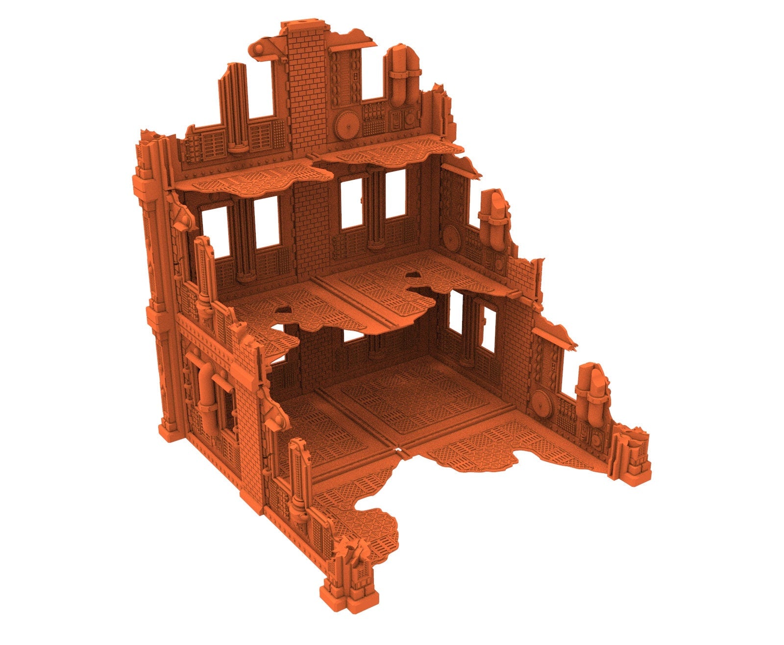 Industrial Ruined building printed in PLA and resin usable for warmachine, Damocles, One Page Rule, Firefight, infinity, scifi wargame...