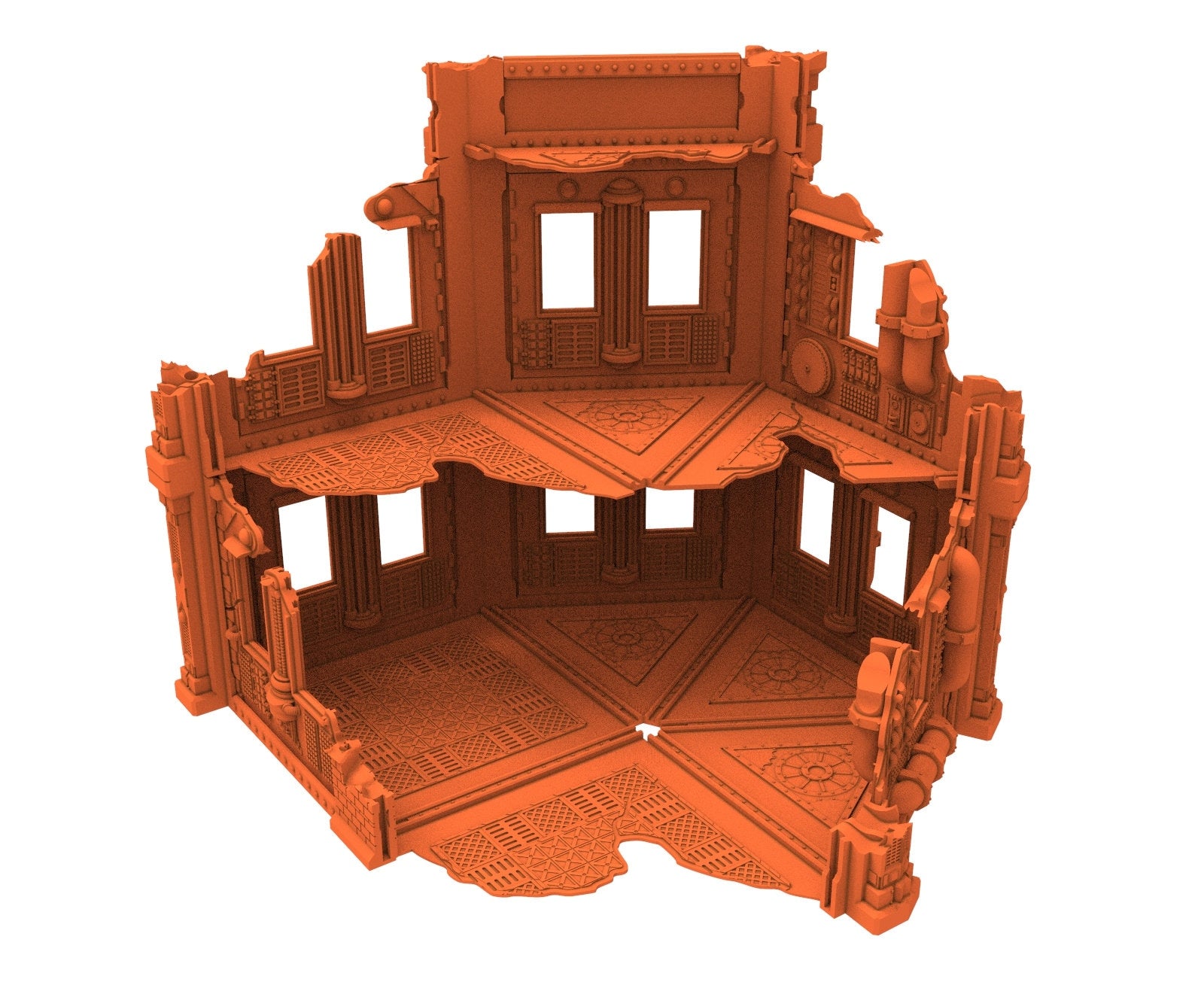 Industrial Ruined building printed in PLA and resin usable for warmachine, Damocles, One Page Rule, Firefight, infinity, scifi wargame...