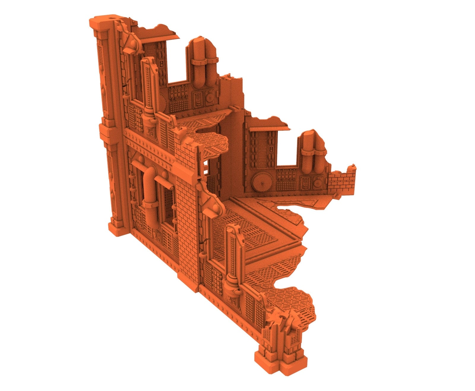 Industrial Ruined building printed in PLA and resin usable for warmachine, Damocles, One Page Rule, Firefight, infinity, scifi wargame...