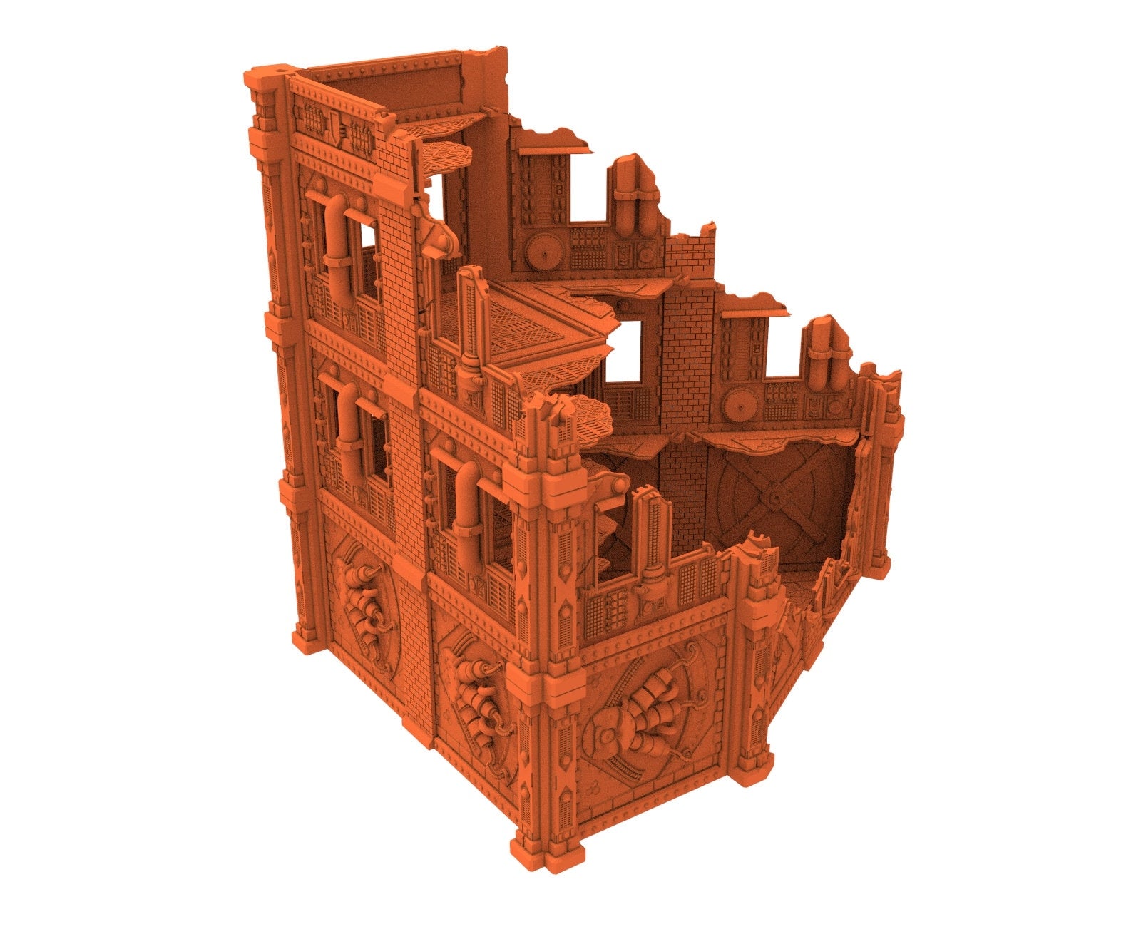 Industrial Ruined building printed in PLA and resin usable for warmachine, Damocles, One Page Rule, Firefight, infinity, scifi wargame...