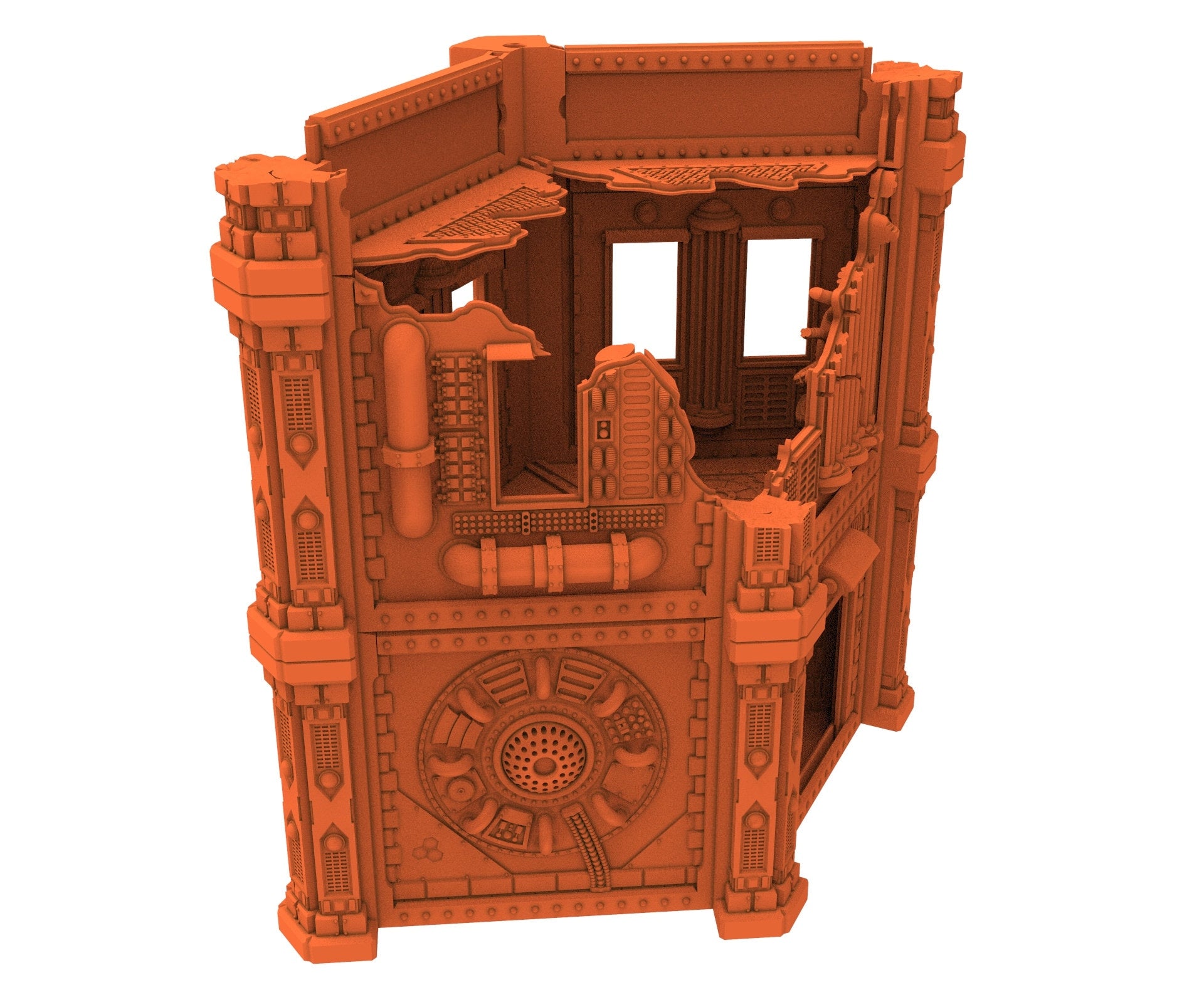 Industrial Ruined building printed in PLA and resin usable for warmachine, Damocles, One Page Rule, Firefight, infinity, scifi wargame...