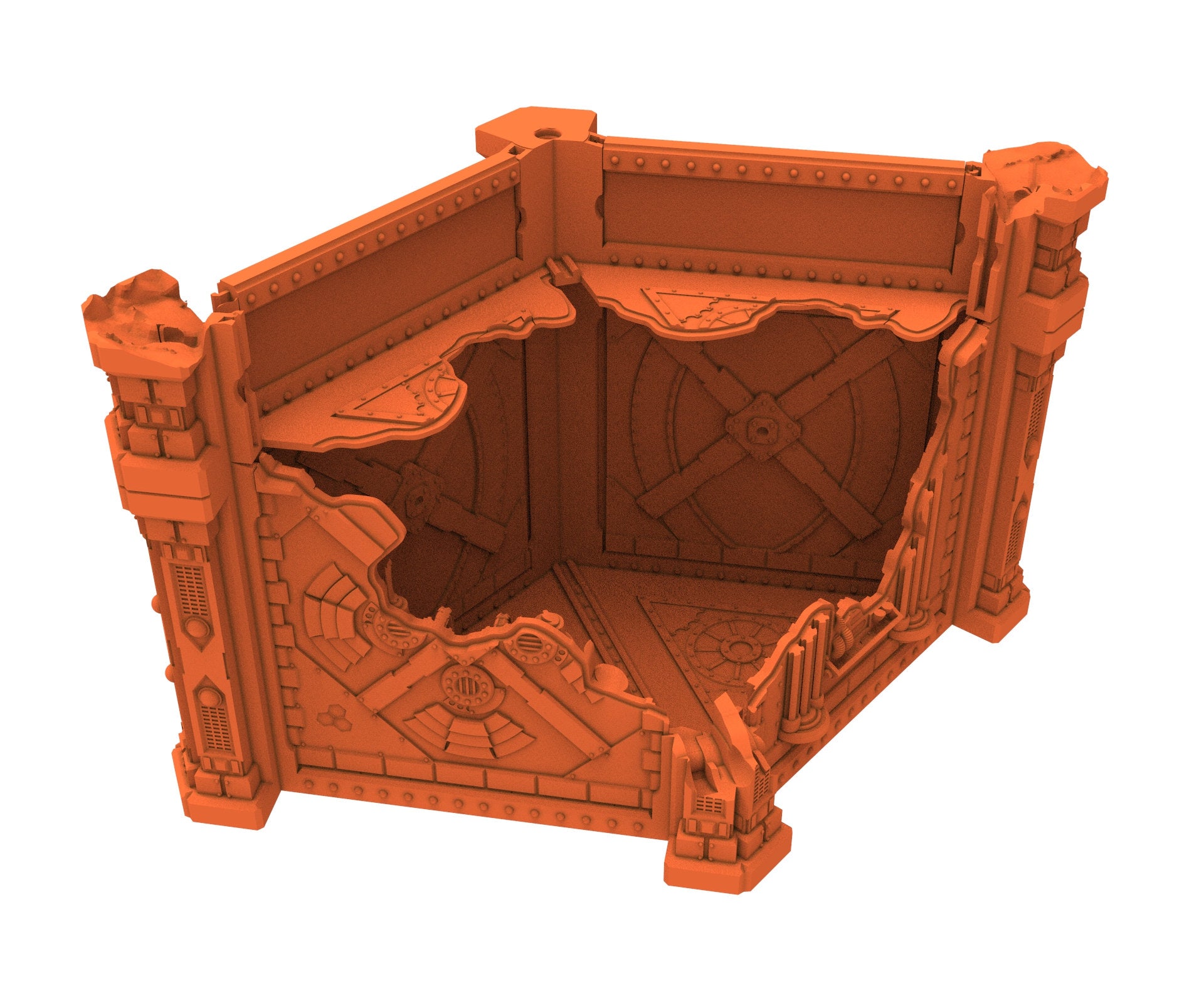 Industrial Ruined building printed in PLA and resin usable for warmachine, Damocles, One Page Rule, Firefight, infinity, scifi wargame...