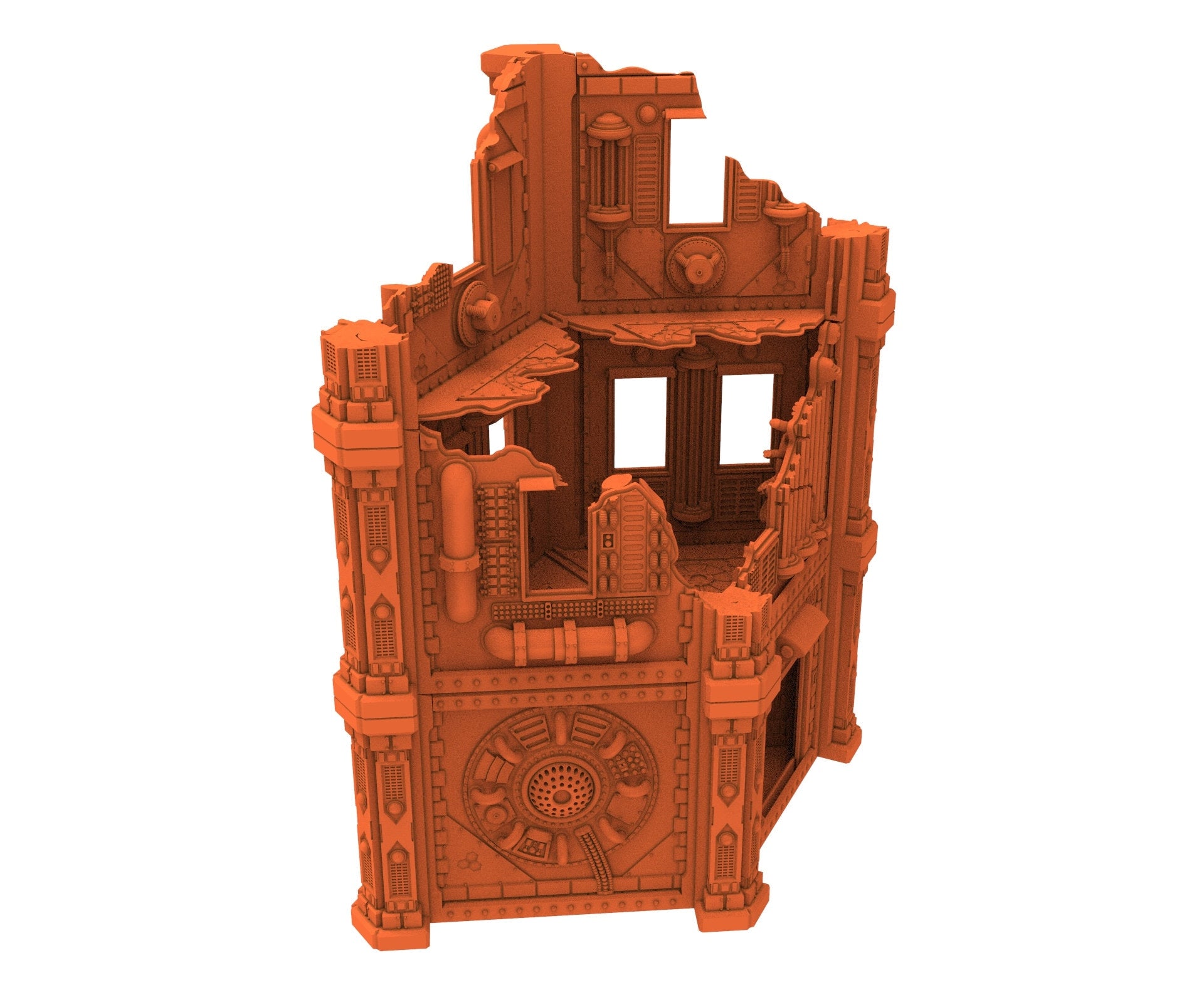 Industrial Ruined building printed in PLA and resin usable for warmachine, Damocles, One Page Rule, Firefight, infinity, scifi wargame...