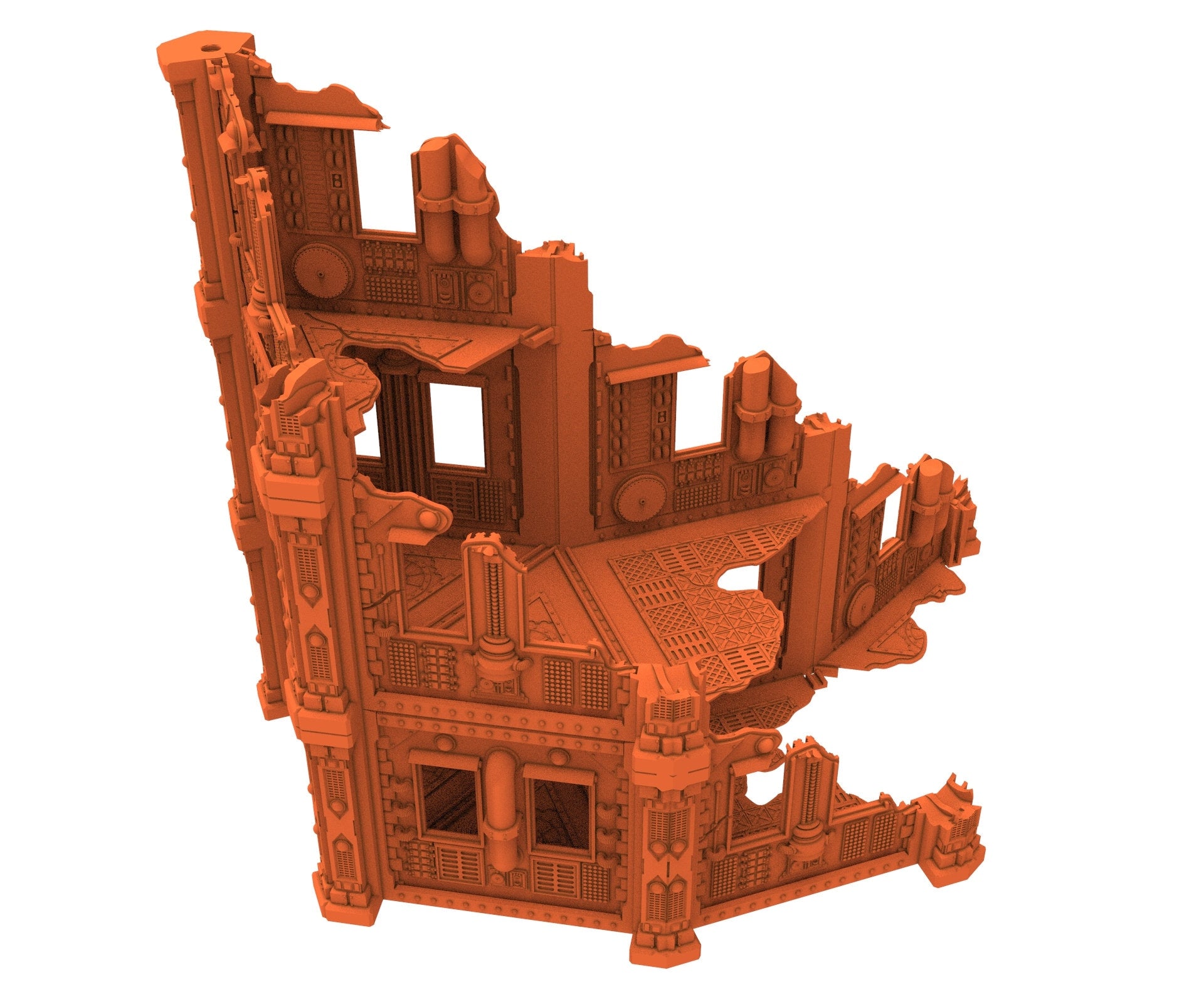 Industrial Ruined building printed in PLA and resin usable for warmachine, Damocles, One Page Rule, Firefight, infinity, scifi wargame...