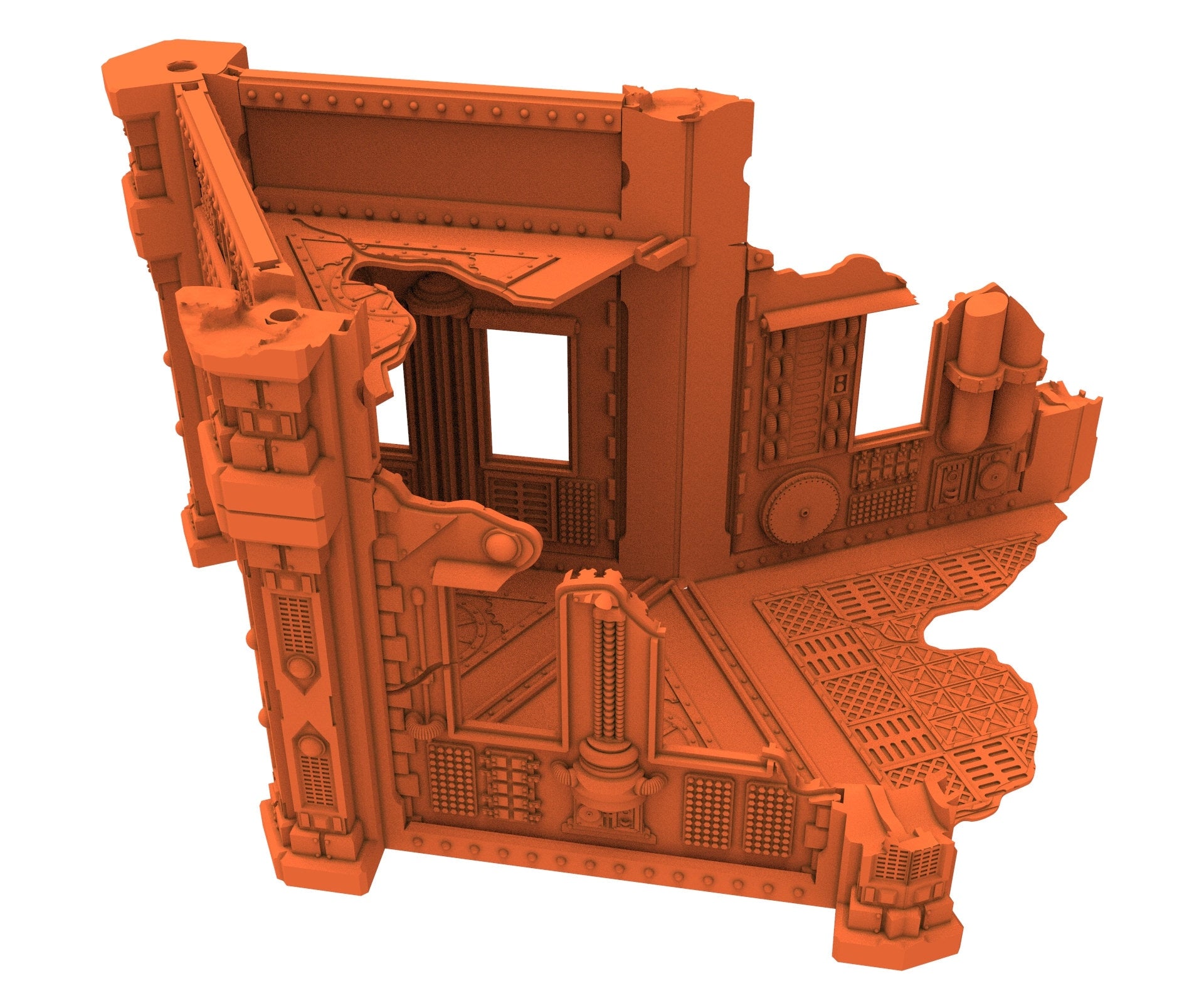 Industrial Ruined building printed in PLA and resin usable for warmachine, Damocles, One Page Rule, Firefight, infinity, scifi wargame...