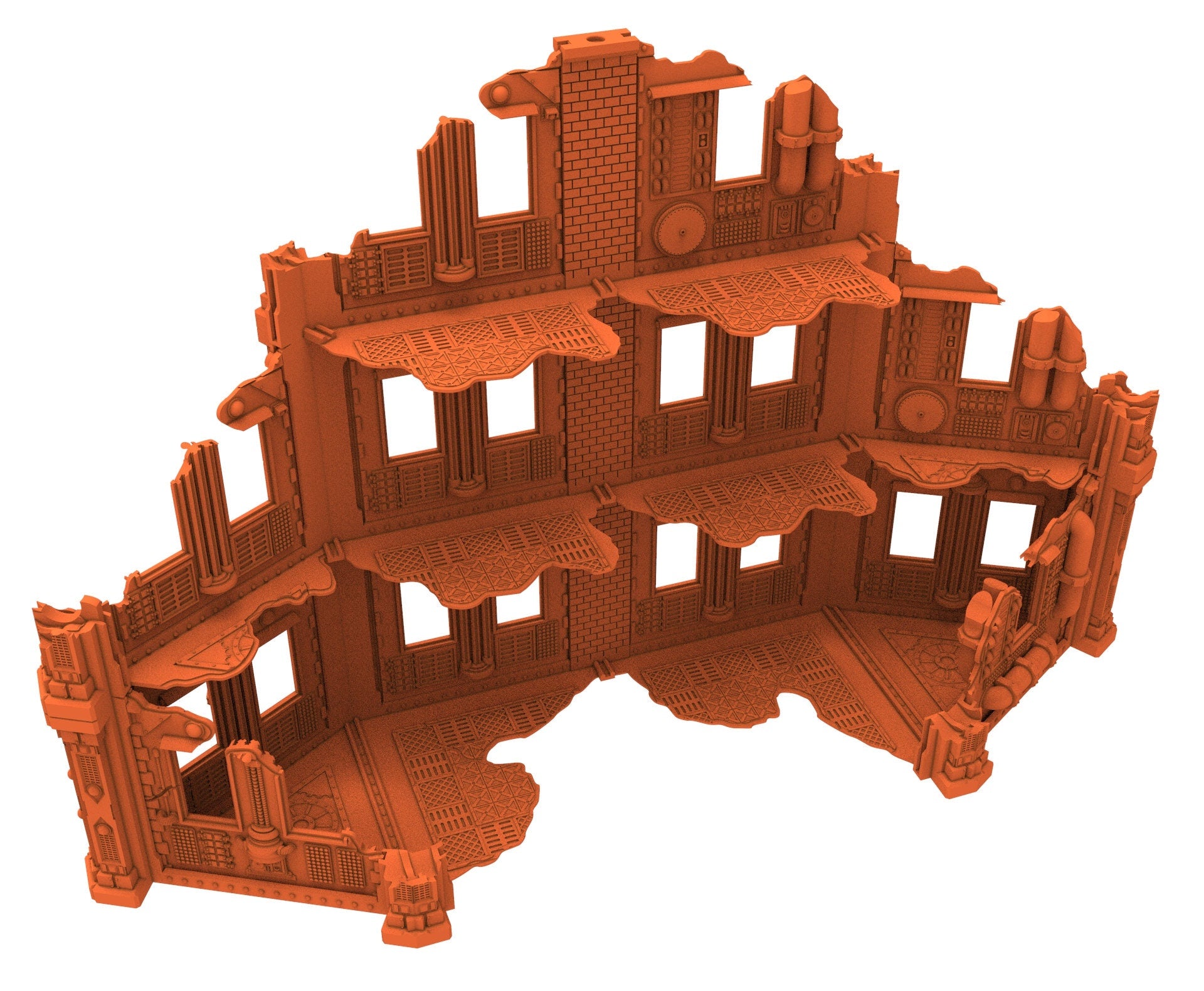 Industrial Ruined building printed in PLA and resin usable for warmachine, Damocles, One Page Rule, Firefight, infinity, scifi wargame...