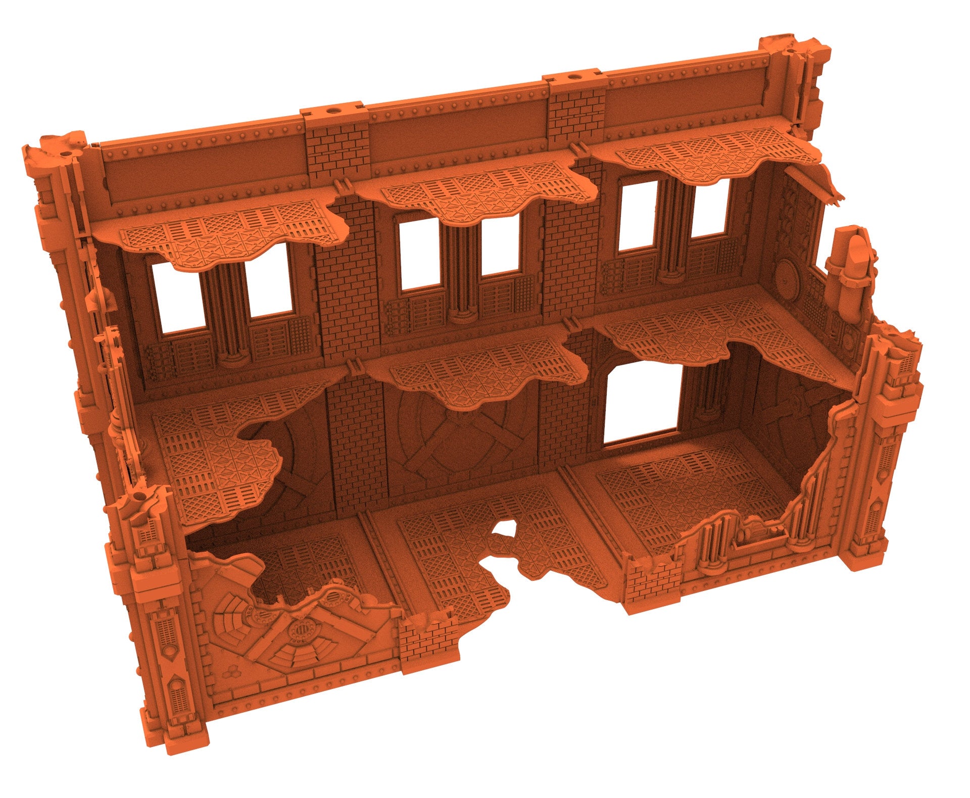 Industrial Ruined building printed in PLA and resin usable for warmachine, Damocles, One Page Rule, Firefight, infinity, scifi wargame...