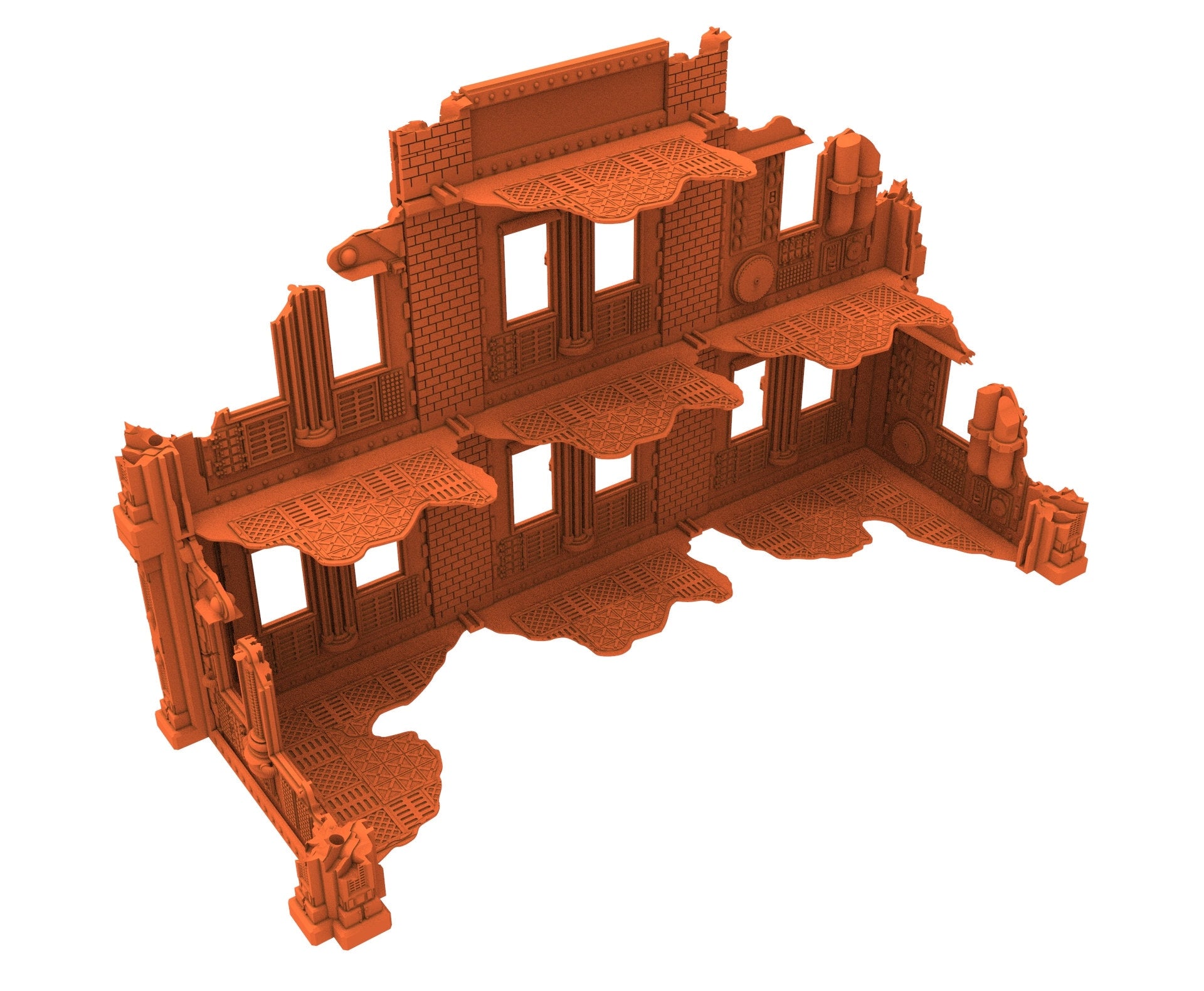 Industrial Ruined building printed in PLA and resin usable for warmachine, Damocles, One Page Rule, Firefight, infinity, scifi wargame...