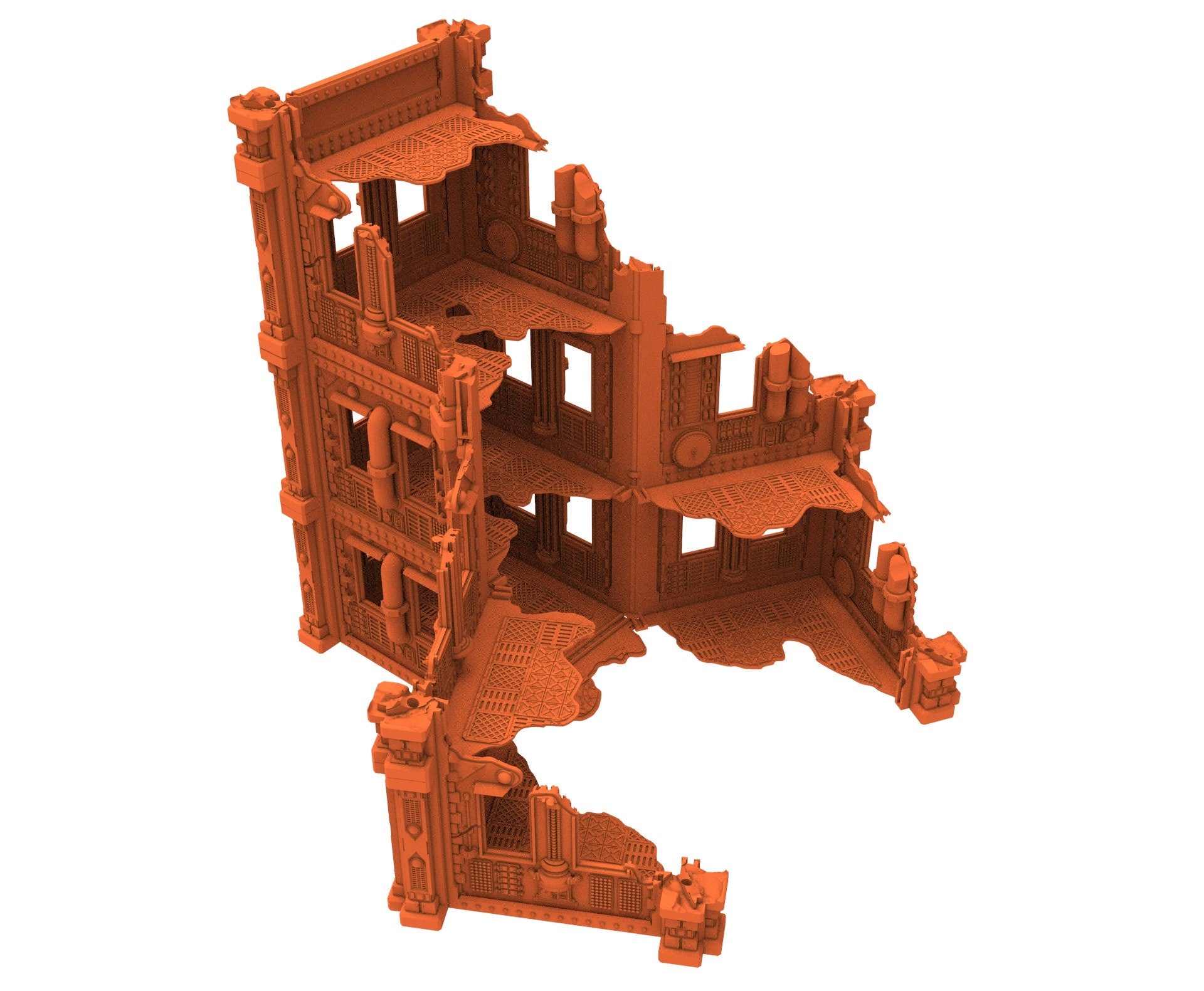Industrial Ruined building printed in PLA and resin usable for warmachine, Damocles, One Page Rule, Firefight, infinity, scifi wargame...