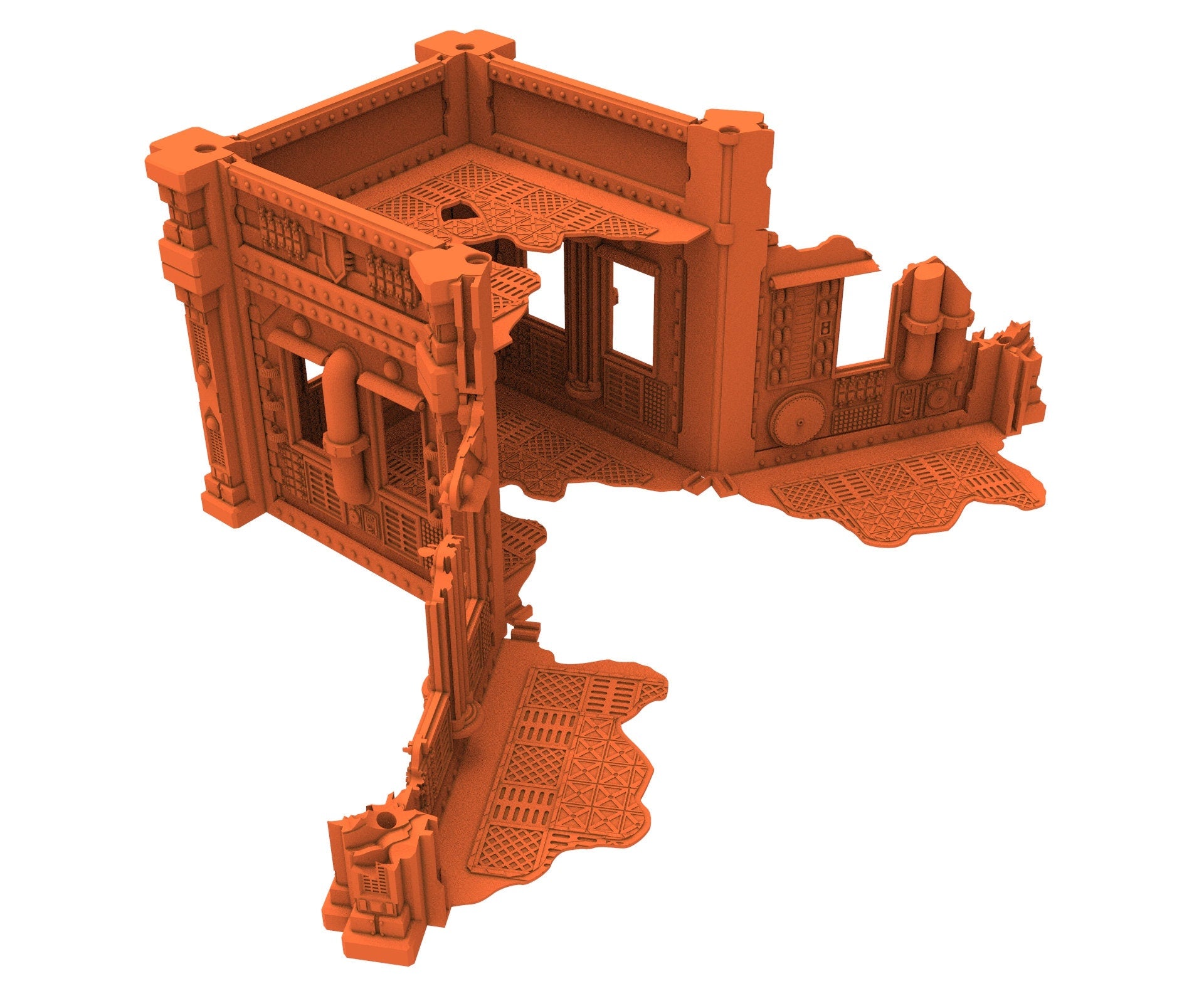 Industrial Ruined building printed in PLA and resin usable for warmachine, Damocles, One Page Rule, Firefight, infinity, scifi wargame...