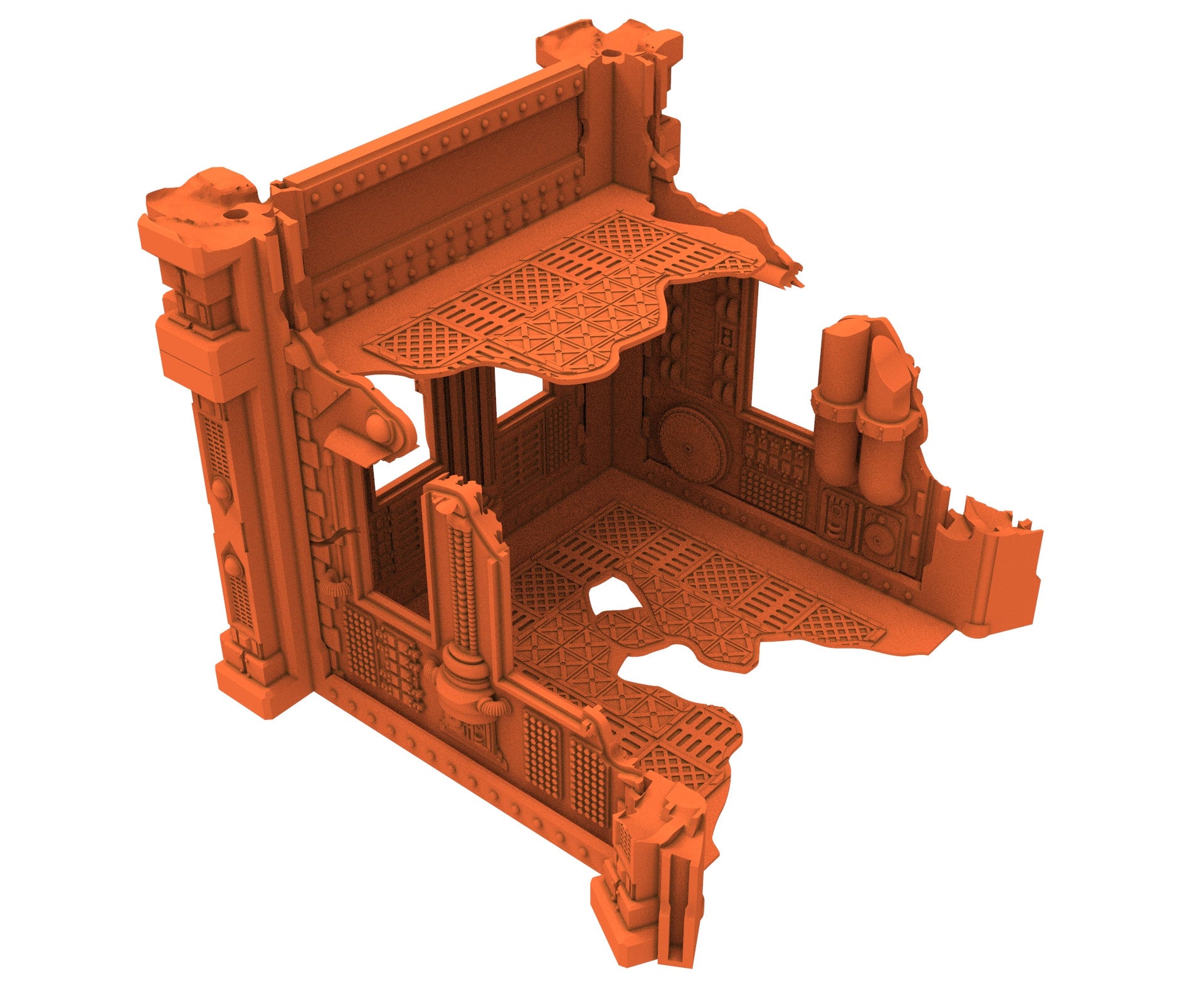 Industrial Ruined building printed in PLA and resin usable for warmachine, Damocles, One Page Rule, Firefight, infinity, scifi wargame...