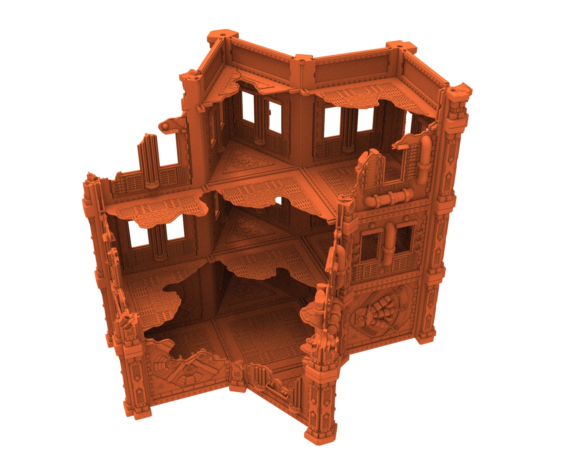 Industrial Ruined building printed in PLA and resin usable for warmachine, Damocles, One Page Rule, Firefight, infinity, scifi wargame...