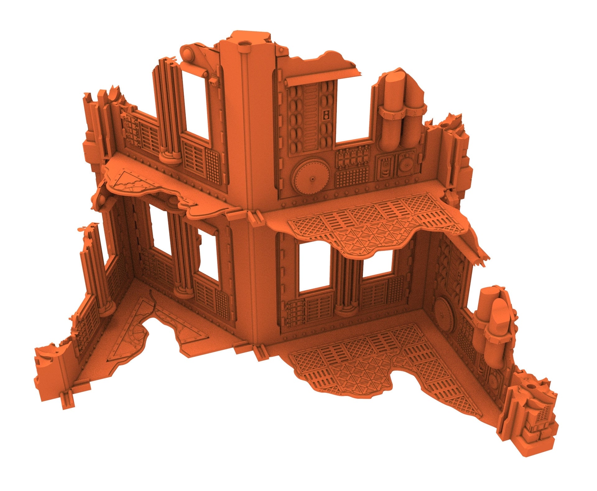 Industrial Ruined building printed in PLA and resin usable for warmachine, Damocles, One Page Rule, Firefight, infinity, scifi wargame...