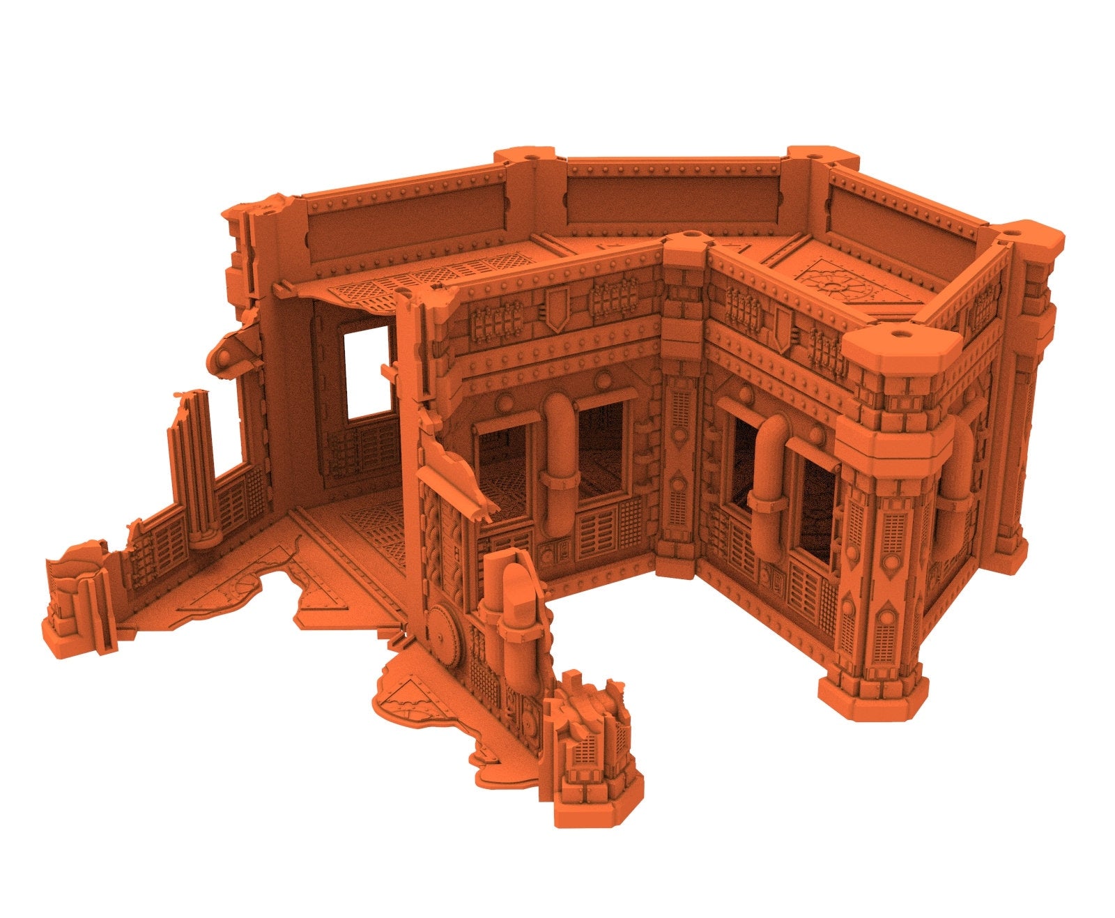 Industrial Ruined building printed in PLA and resin usable for warmachine, Damocles, One Page Rule, Firefight, infinity, scifi wargame...