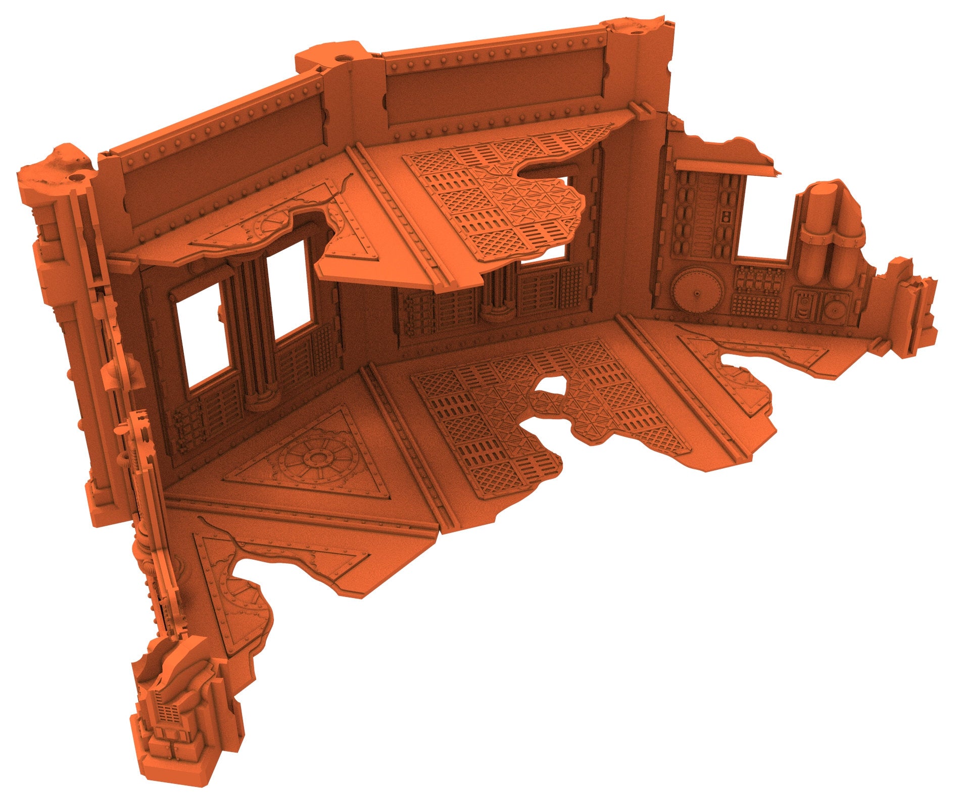 Industrial Ruined building printed in PLA and resin usable for warmachine, Damocles, One Page Rule, Firefight, infinity, scifi wargame...