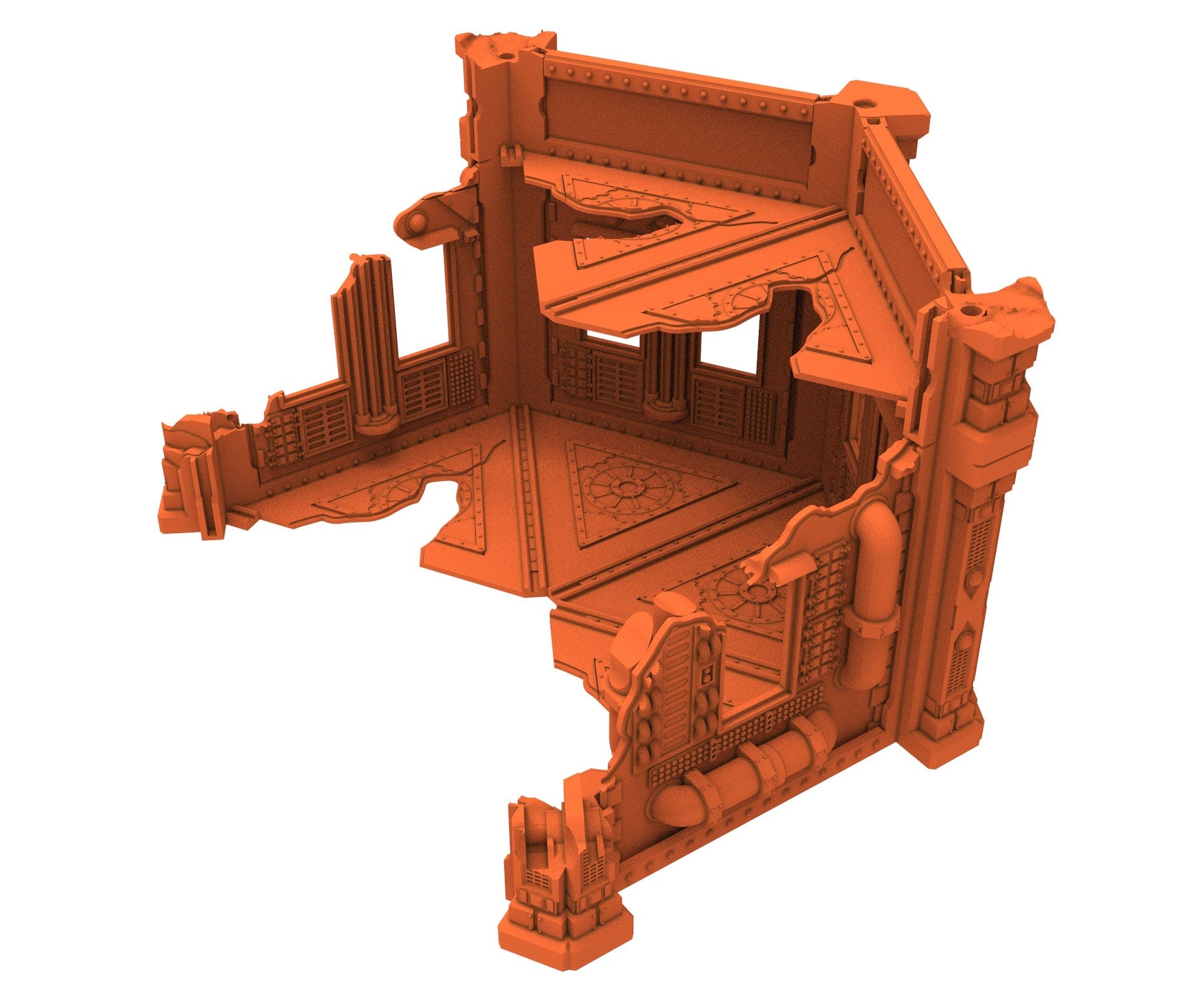 Industrial Ruined building printed in PLA and resin usable for warmachine, Damocles, One Page Rule, Firefight, infinity, scifi wargame...