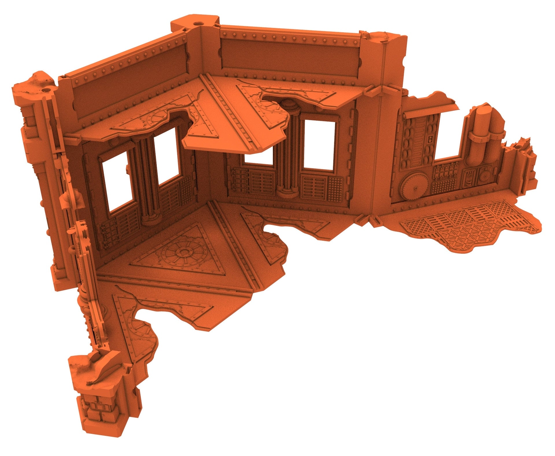 Industrial Ruined building printed in PLA and resin usable for warmachine, Damocles, One Page Rule, Firefight, infinity, scifi wargame...