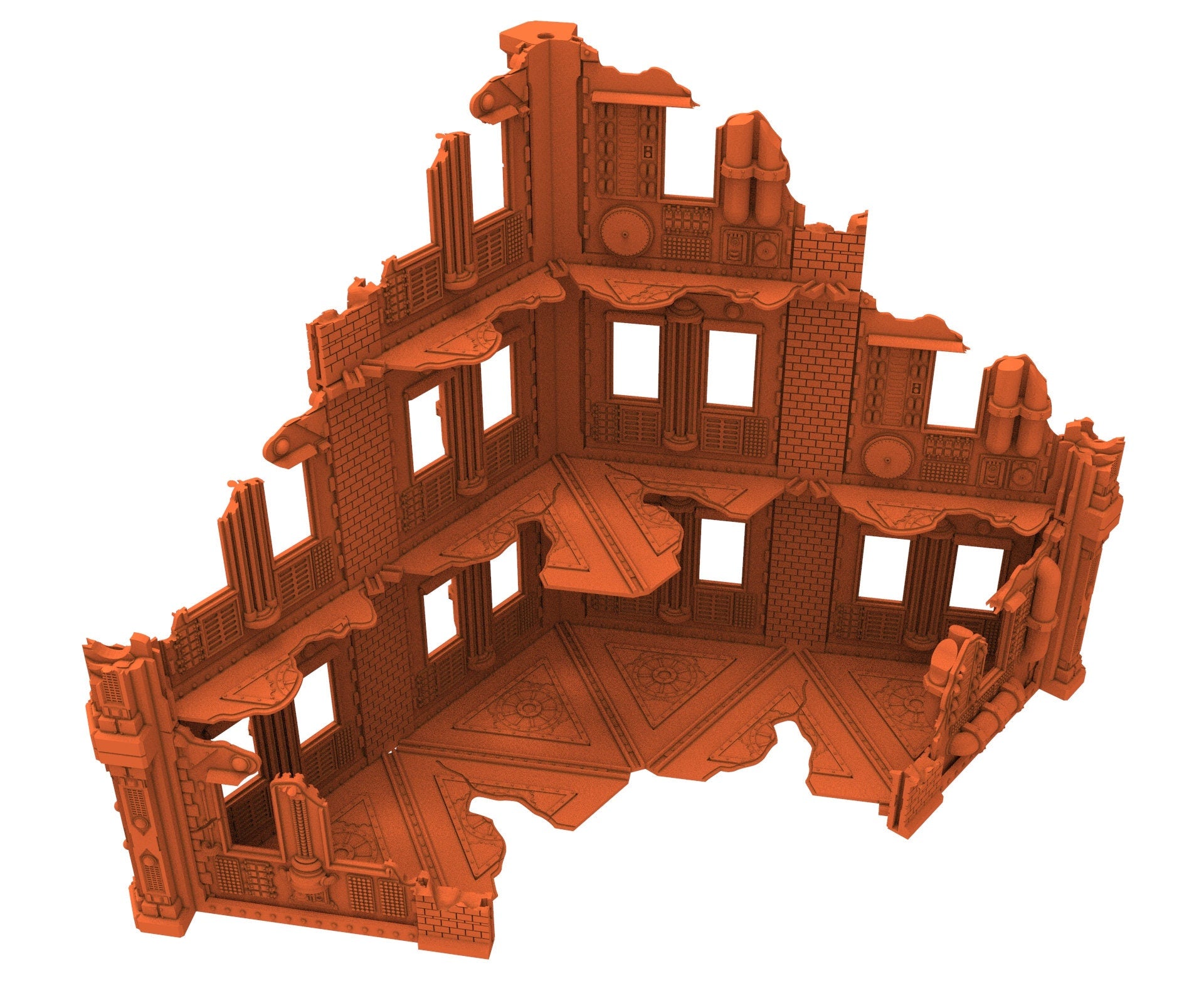 Industrial Ruined building printed in PLA and resin usable for warmachine, Damocles, One Page Rule, Firefight, infinity, scifi wargame...