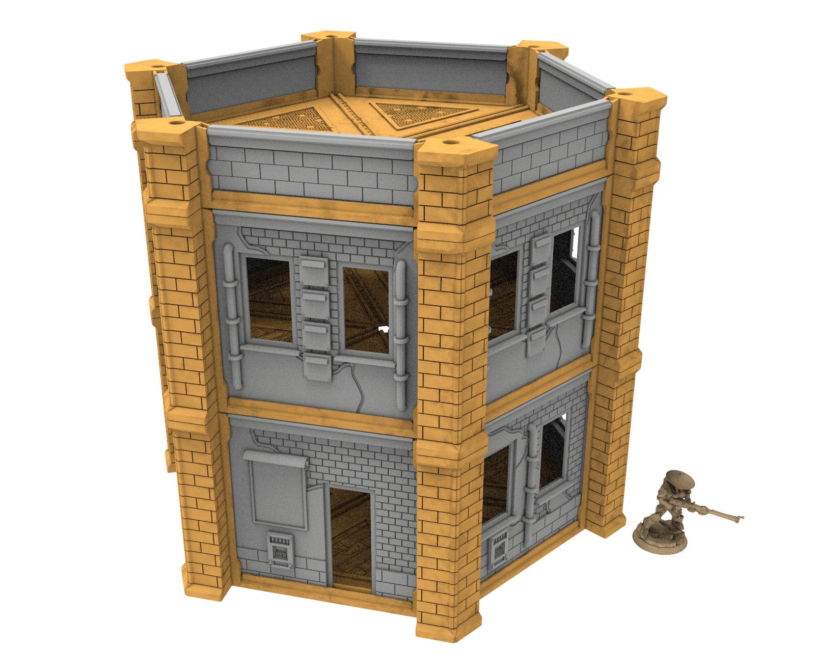 Civilian building printed in PLA and resin usable for warmachine, Damocles, One Page Rule, Firefight, infinity, scifi wargame...