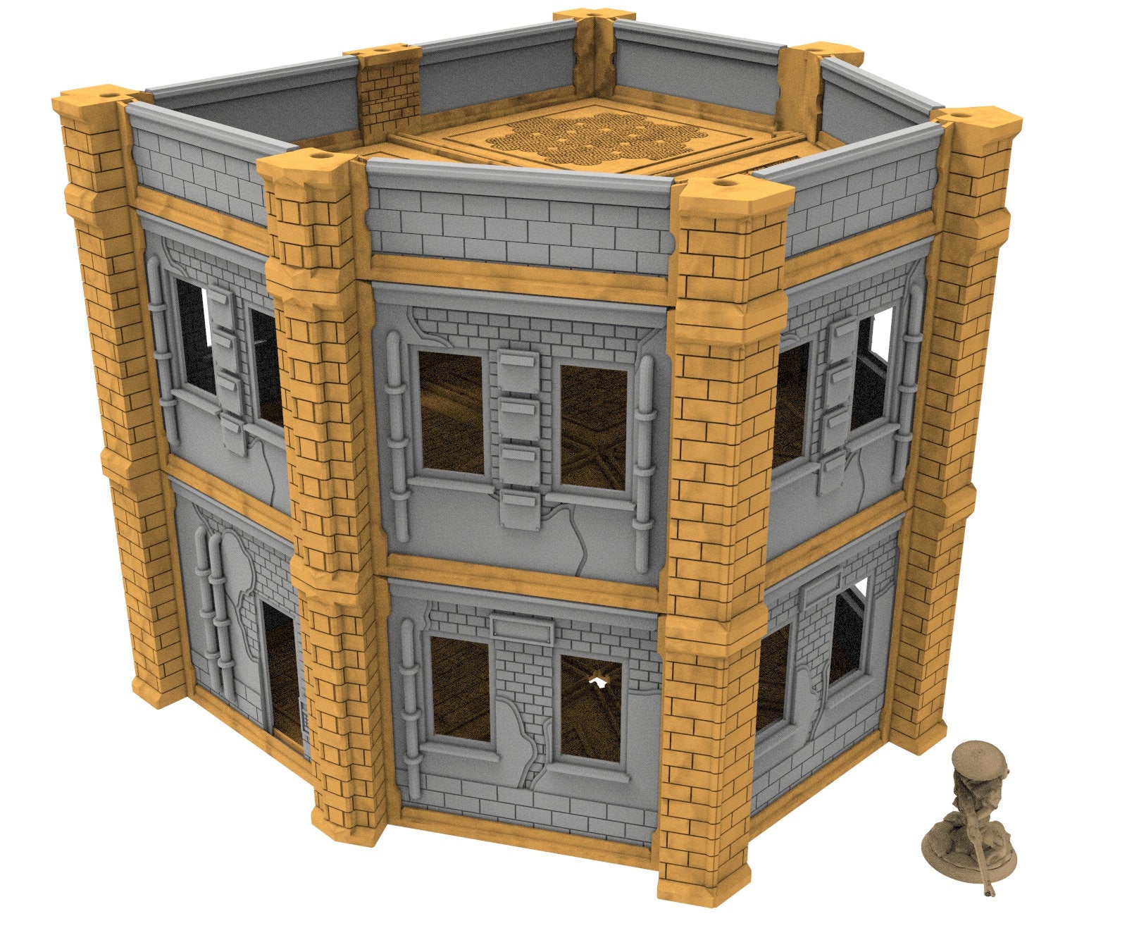 Civilian building printed in PLA and resin usable for warmachine, Damocles, One Page Rule, Firefight, infinity, scifi wargame...