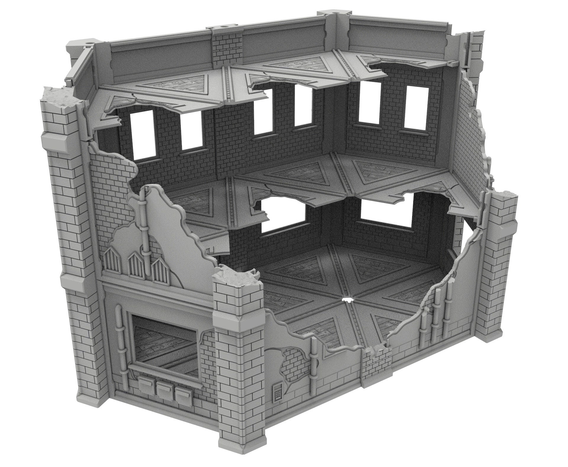Civilian Ruined building printed in PLA and resin usable for warmachine, Damocles, One Page Rule, Firefight, infinity, scifi wargame...