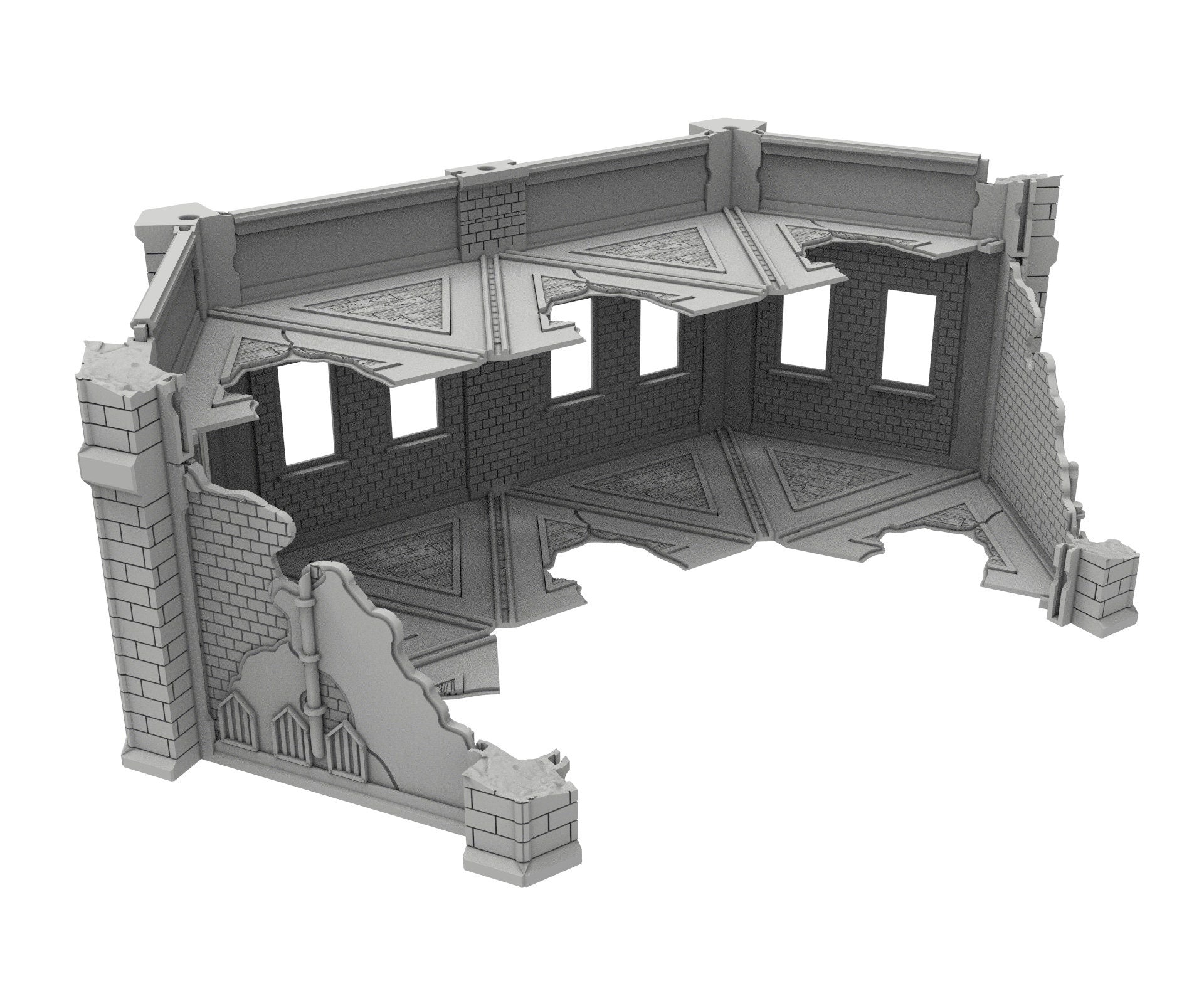 Civilian Ruined building printed in PLA and resin usable for warmachine, Damocles, One Page Rule, Firefight, infinity, scifi wargame...