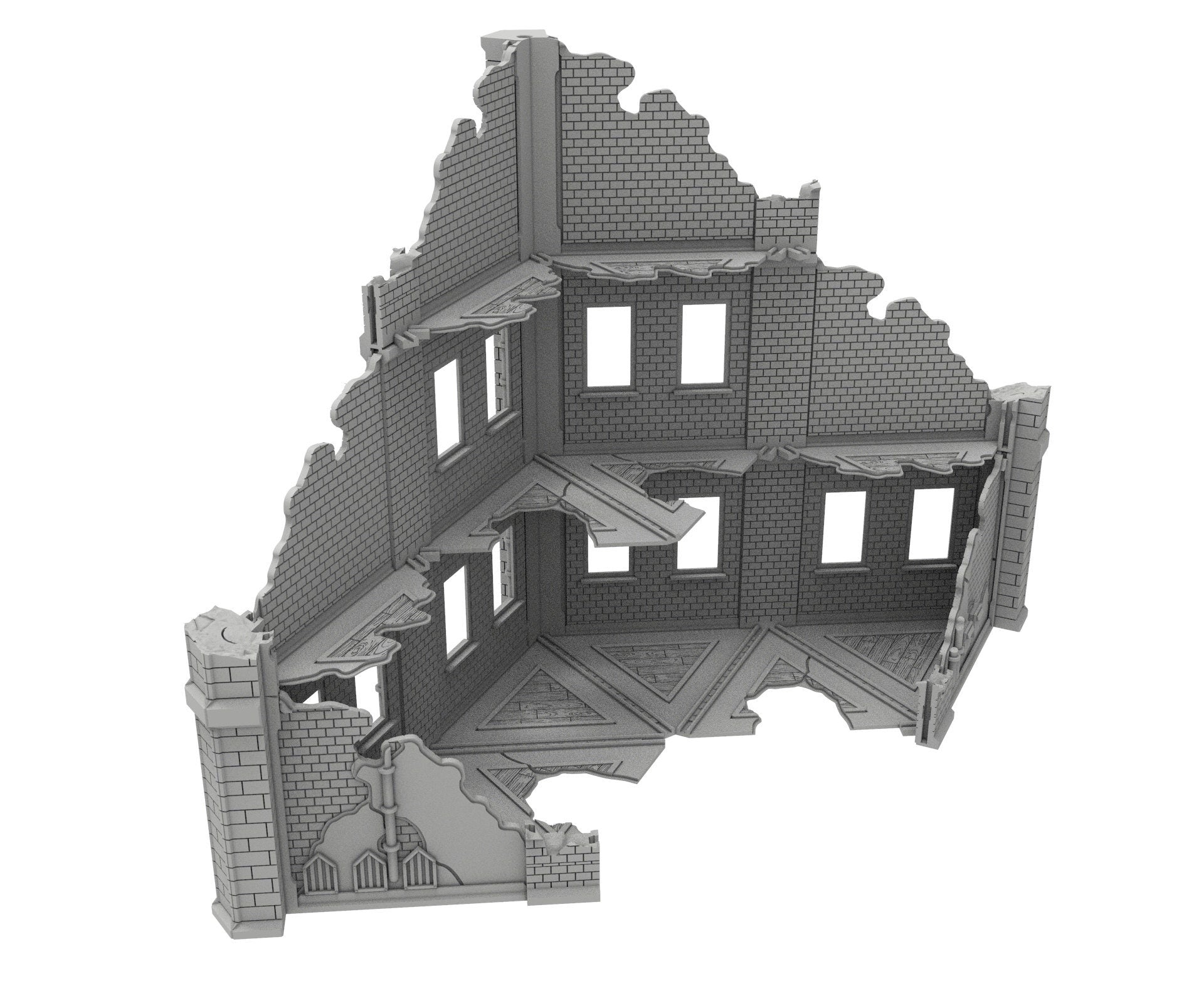 Civilian Ruined building printed in PLA and resin usable for warmachine, Damocles, One Page Rule, Firefight, infinity, scifi wargame...