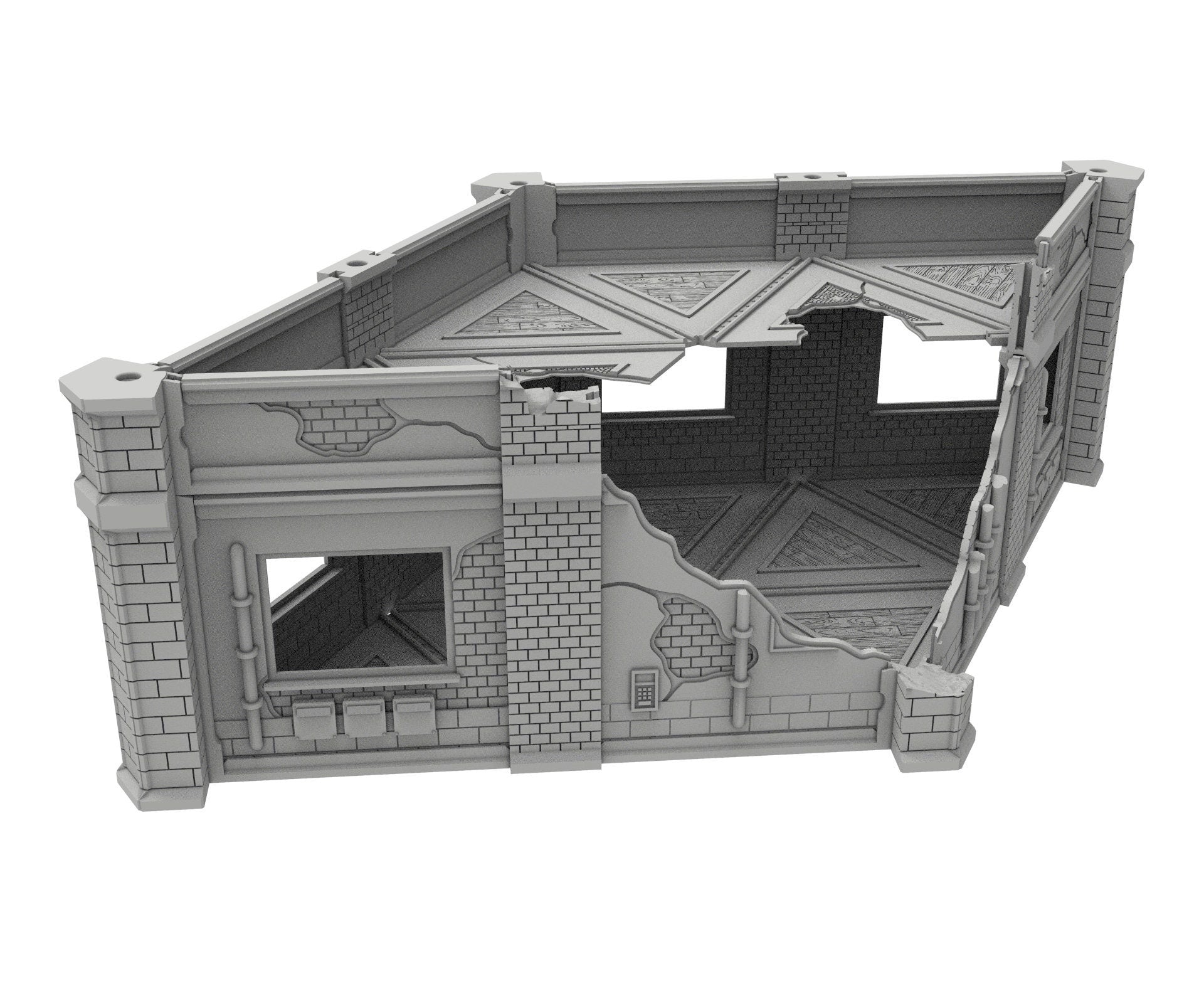 Civilian Ruined building printed in PLA and resin usable for warmachine, Damocles, One Page Rule, Firefight, infinity, scifi wargame...