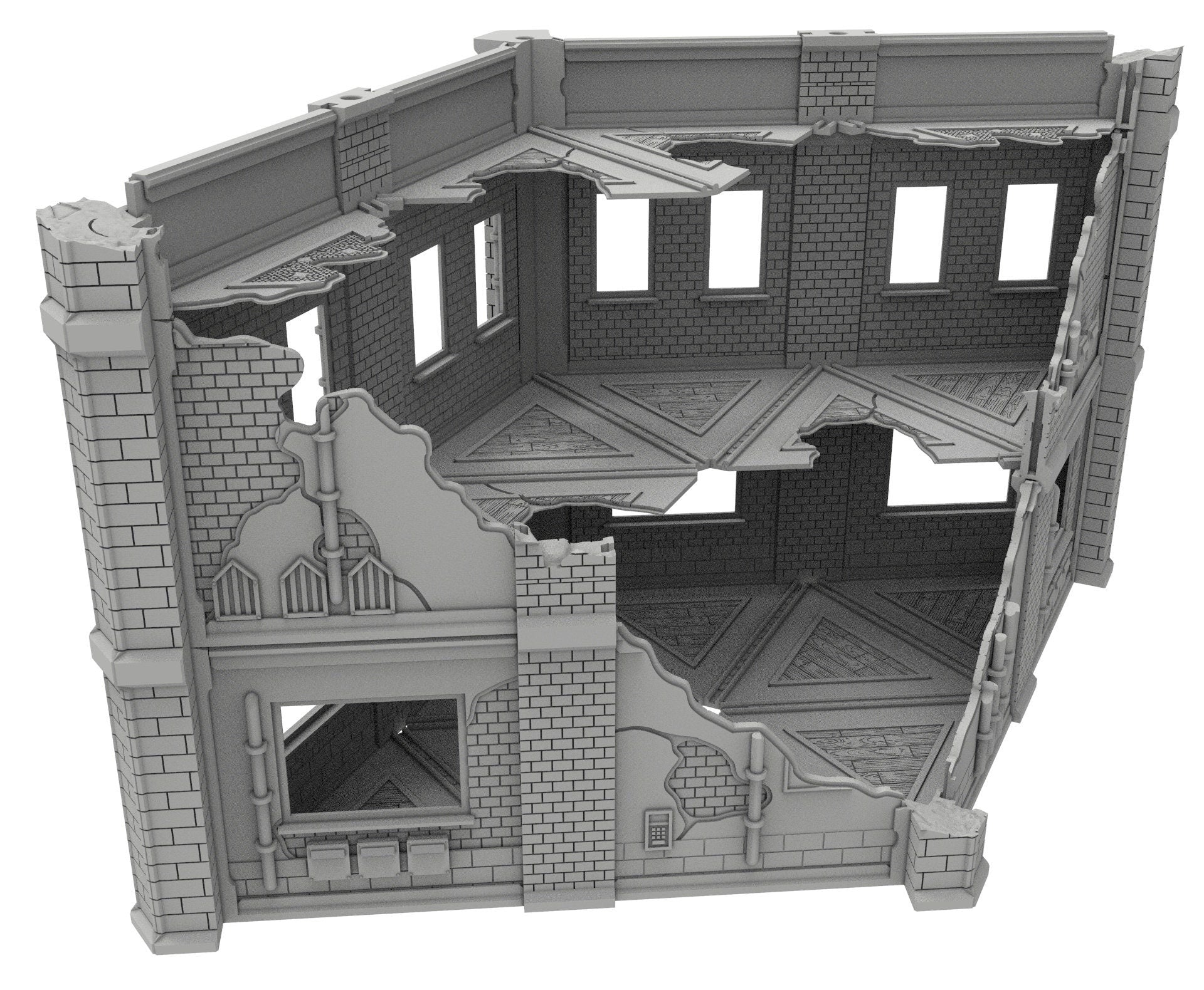 Civilian Ruined building printed in PLA and resin usable for warmachine, Damocles, One Page Rule, Firefight, infinity, scifi wargame...