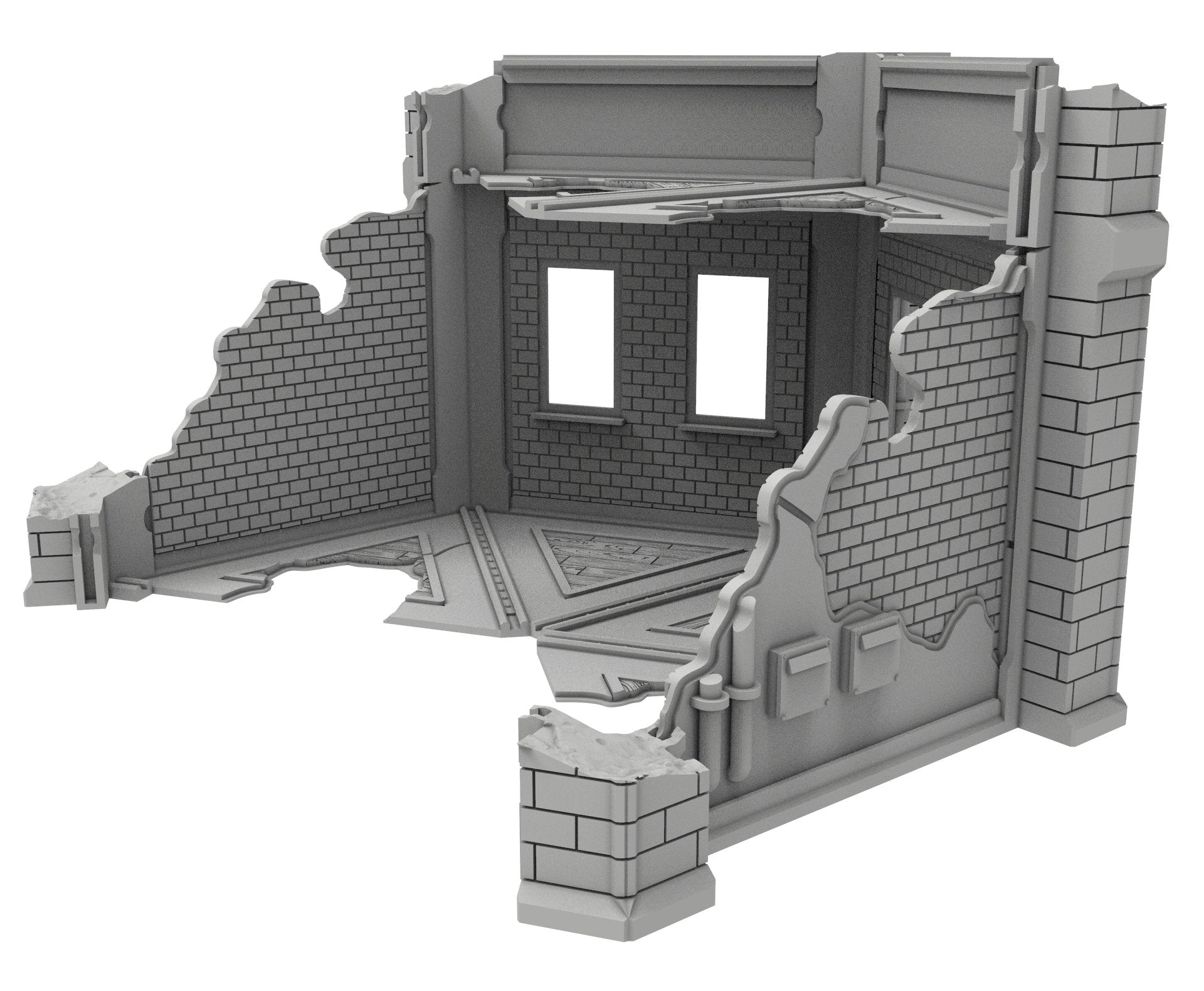 Civilian Ruined building printed in PLA and resin usable for warmachine, Damocles, One Page Rule, Firefight, infinity, scifi wargame...