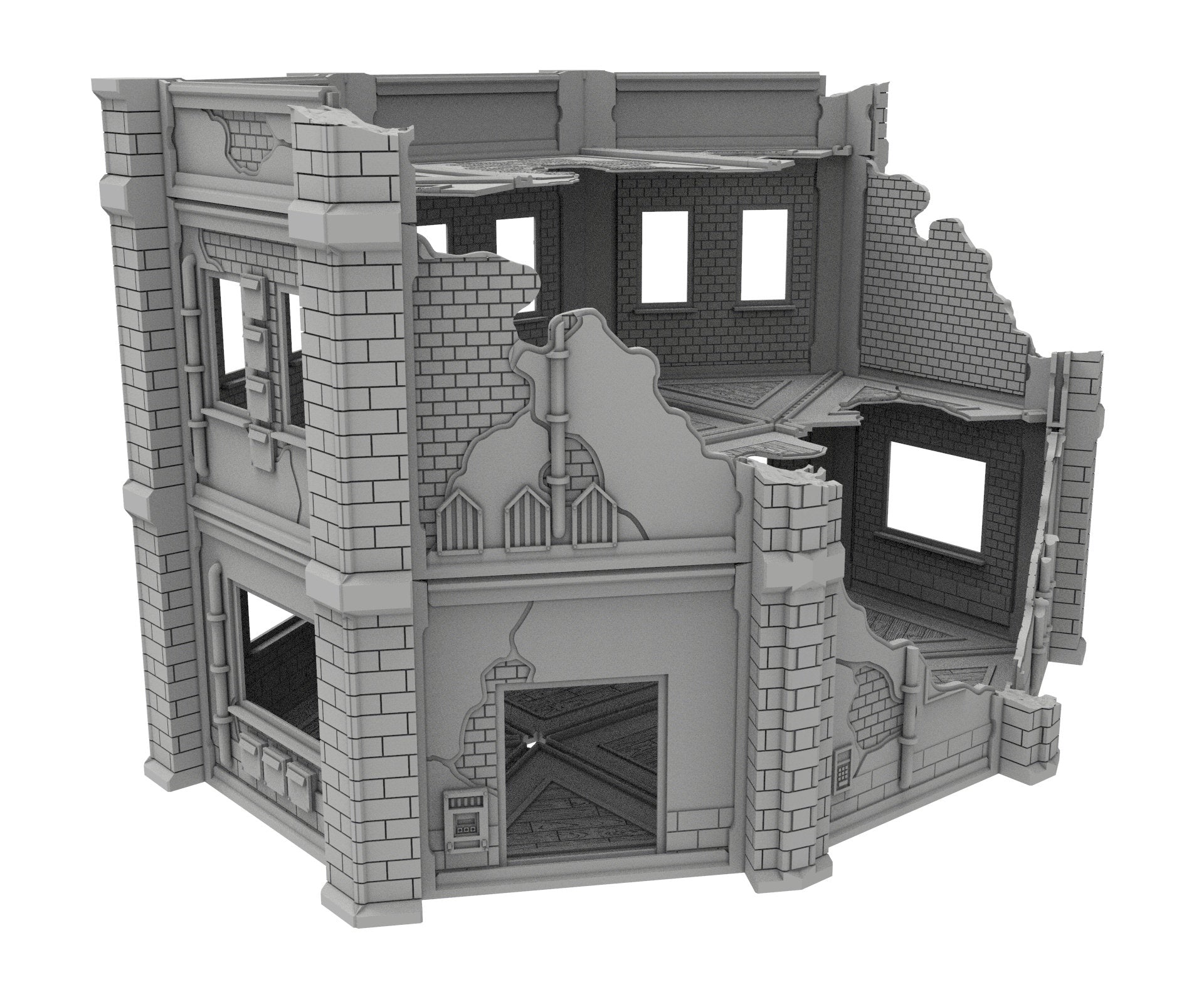 Civilian Ruined building printed in PLA and resin usable for warmachine, Damocles, One Page Rule, Firefight, infinity, scifi wargame...