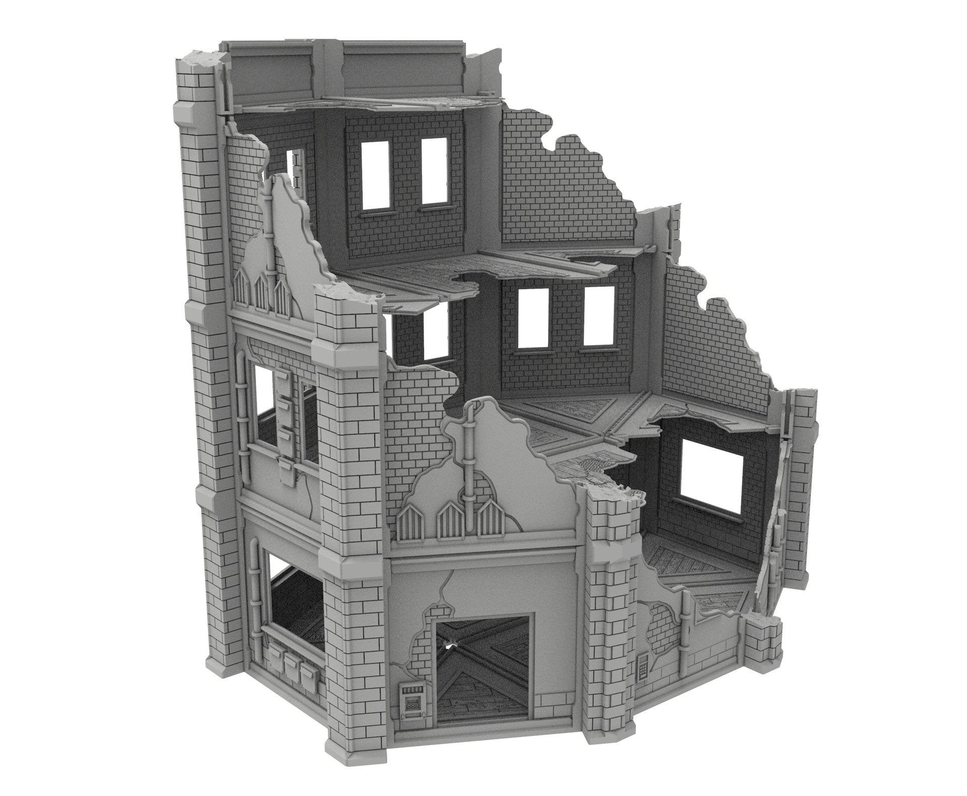 Civilian Ruined building printed in PLA and resin usable for warmachine, Damocles, One Page Rule, Firefight, infinity, scifi wargame...