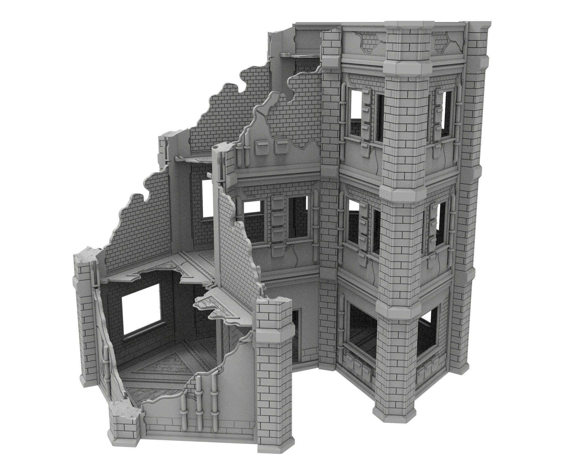 Civilian Ruined building printed in PLA and resin usable for warmachine, Damocles, One Page Rule, Firefight, infinity, scifi wargame...