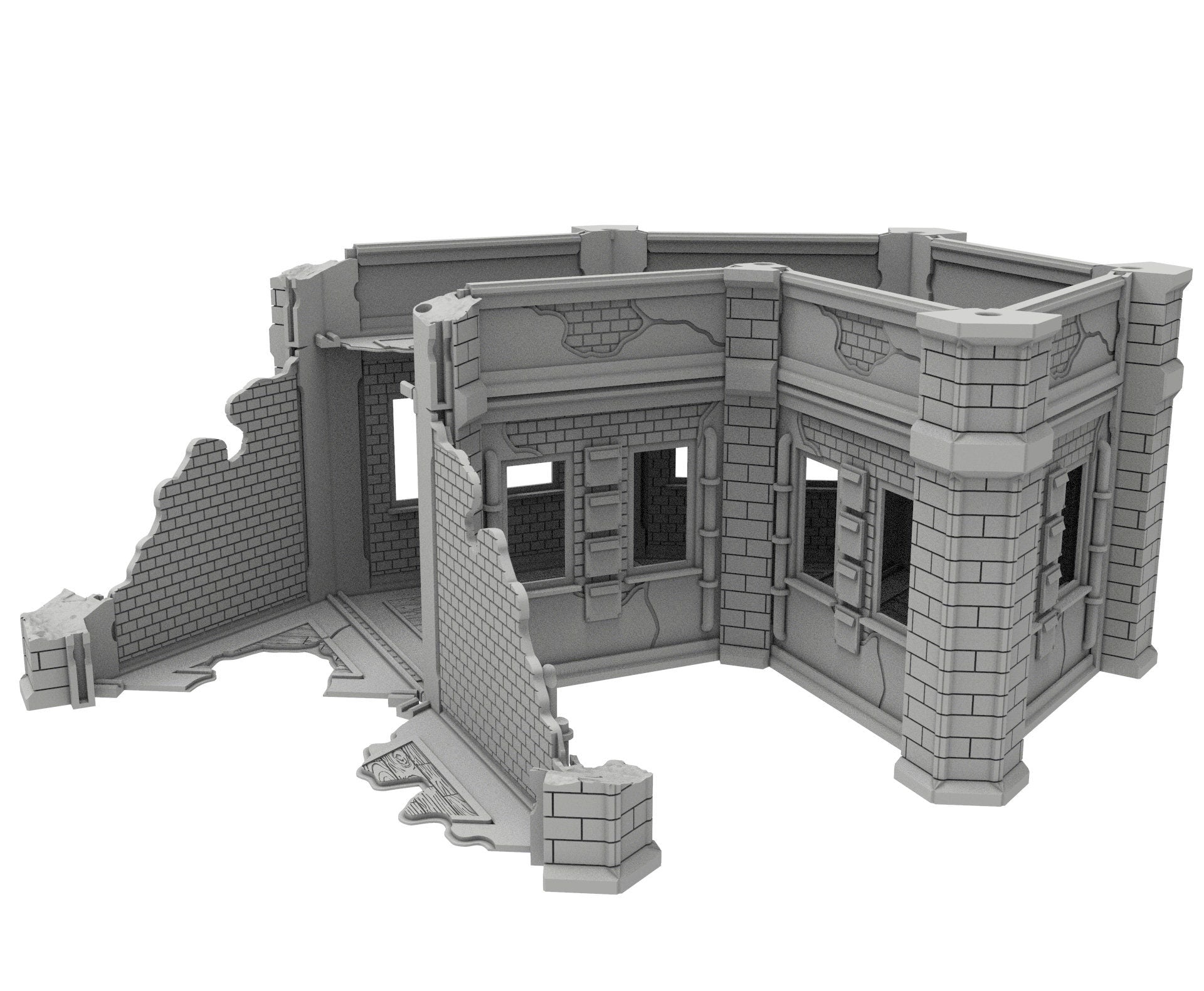 Civilian Ruined building printed in PLA and resin usable for warmachine, Damocles, One Page Rule, Firefight, infinity, scifi wargame...