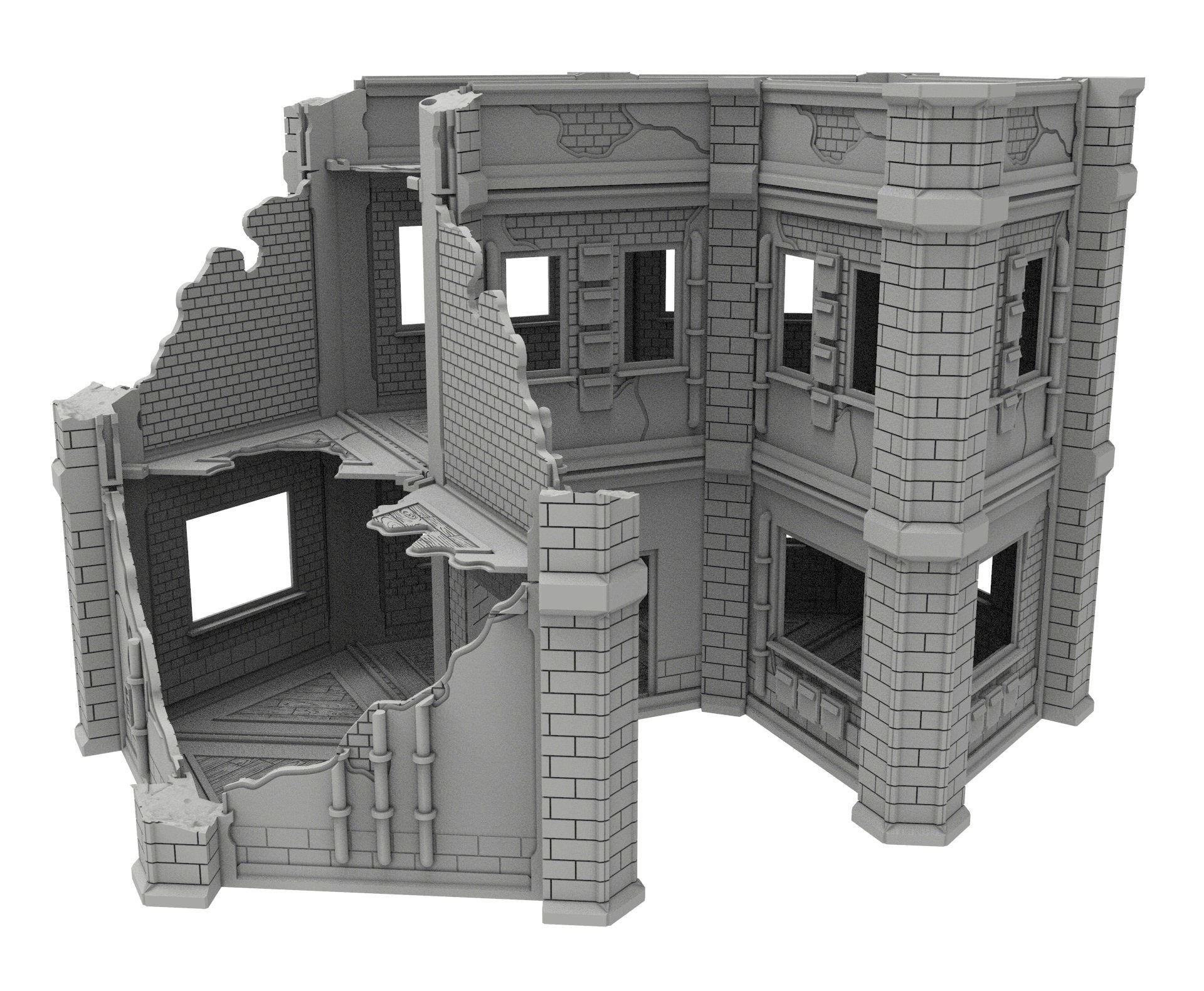 Civilian Ruined building printed in PLA and resin usable for warmachine, Damocles, One Page Rule, Firefight, infinity, scifi wargame...
