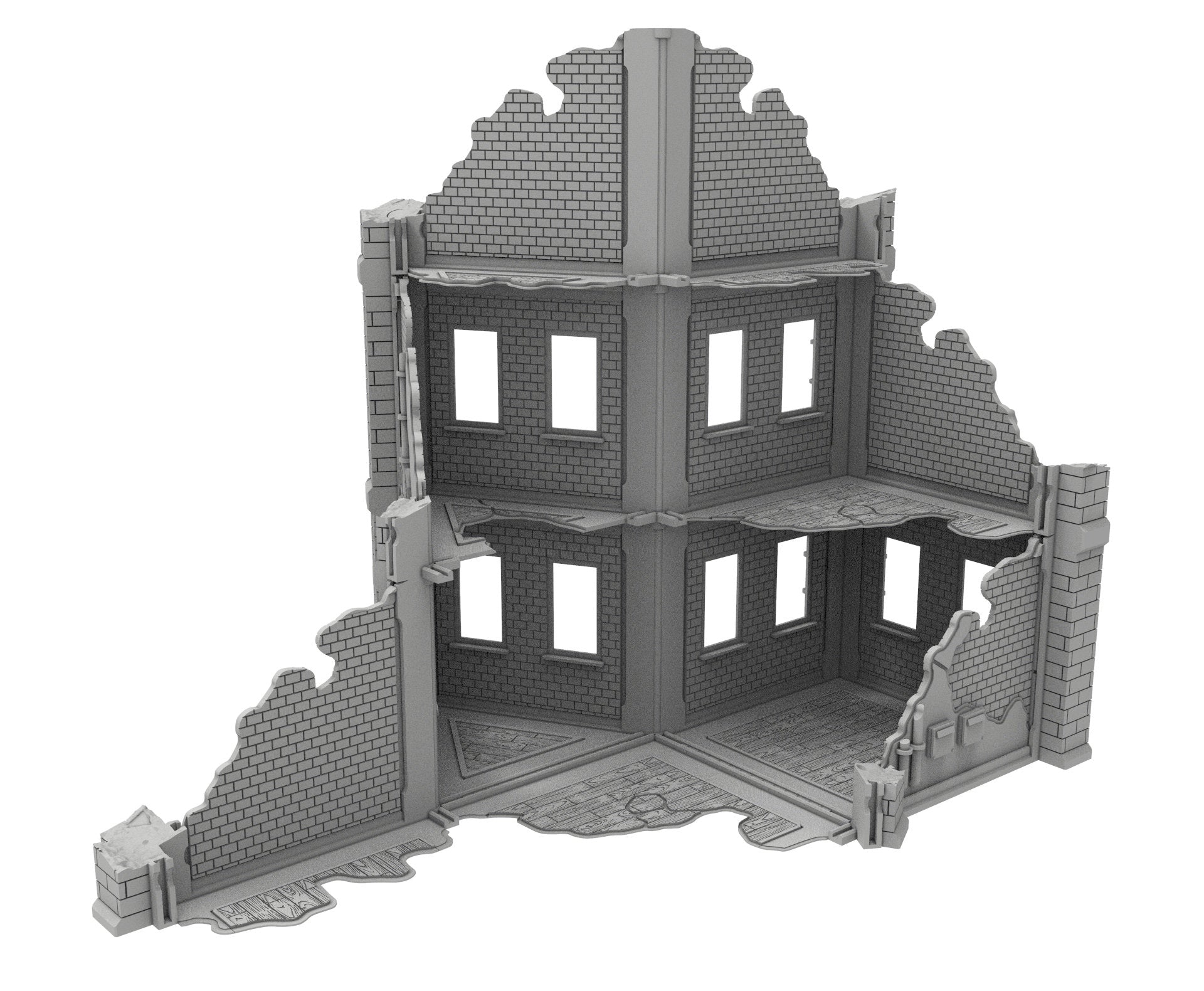 Civilian Ruined building printed in PLA and resin usable for warmachine, Damocles, One Page Rule, Firefight, infinity, scifi wargame...